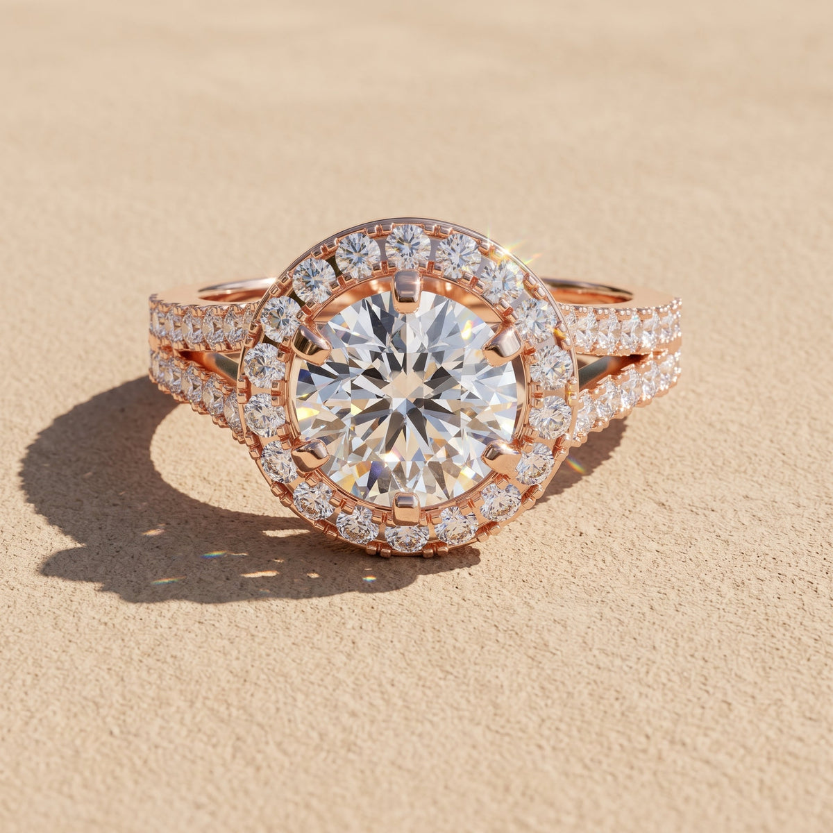 Rose Gold Round Moissanite Halo Engagement Ring