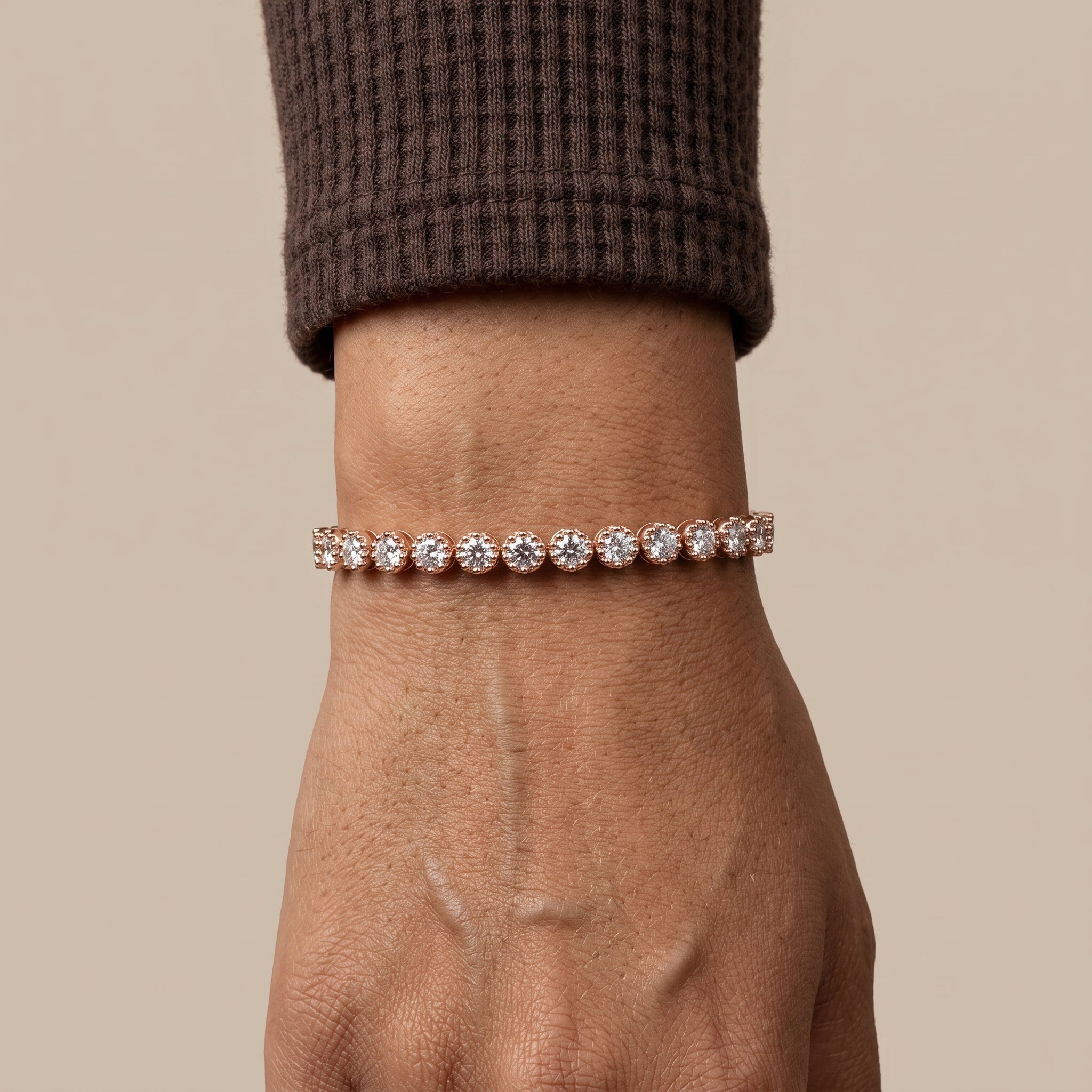 Rose Gold Round Moissanite Station Bracelet