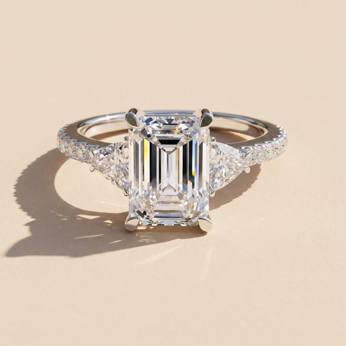 White Metal Emerald Cut Moissanite Three-Stone Engagement Ring