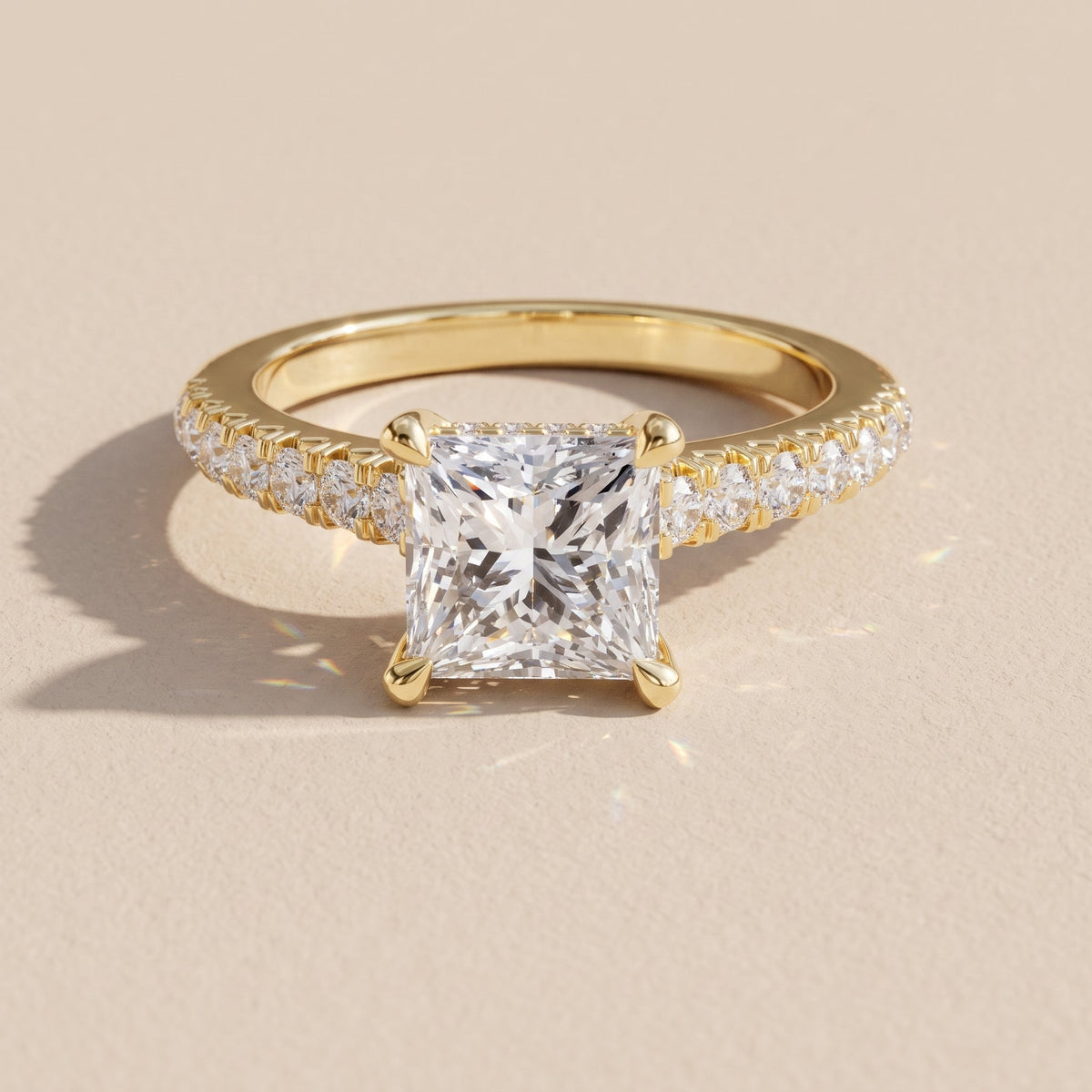 Yellow Gold Princess Cut Moissanite Engagement Ring