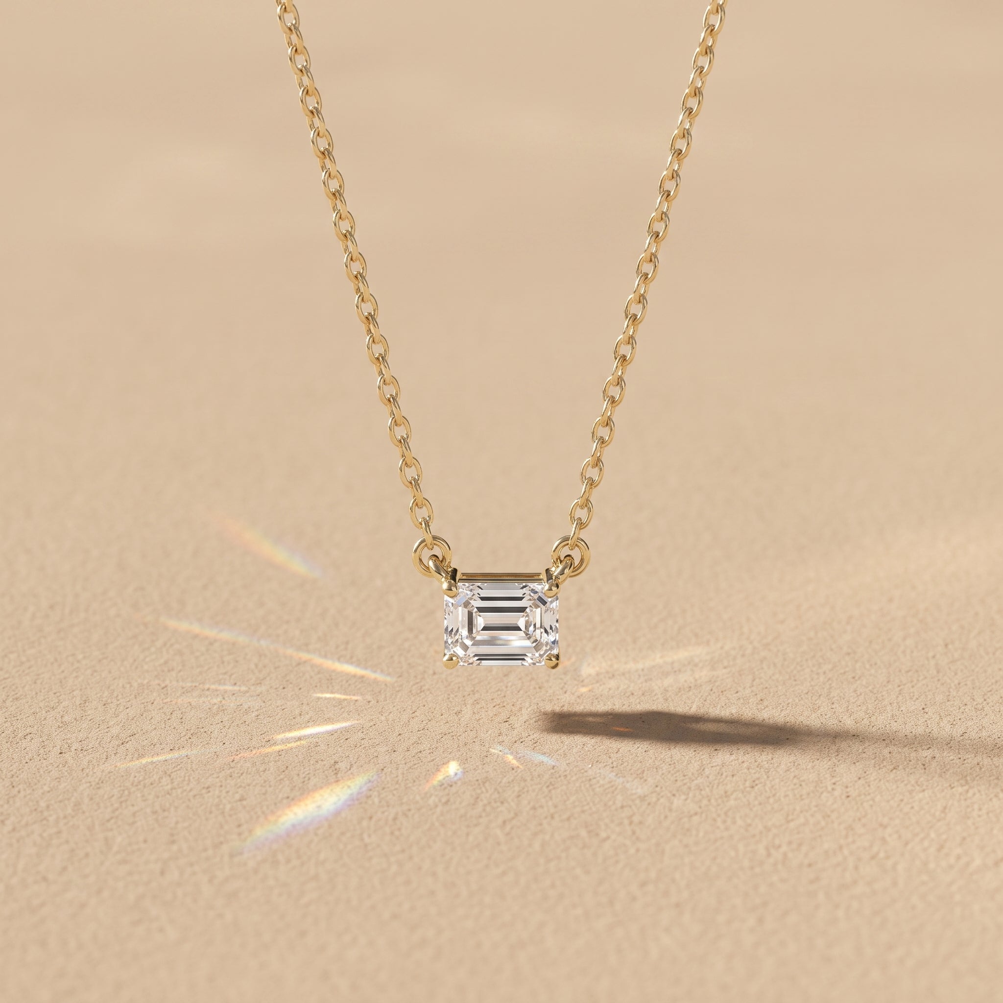 Yellow Gold Emerald Cut Moissanite Pendant Necklace