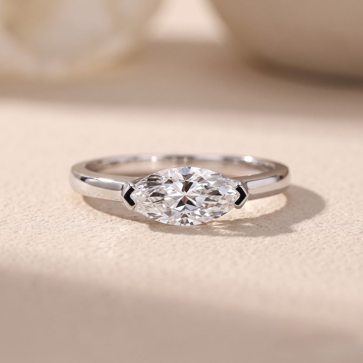 White Metal Marquise Moissanite Solitaire Engagement Ring