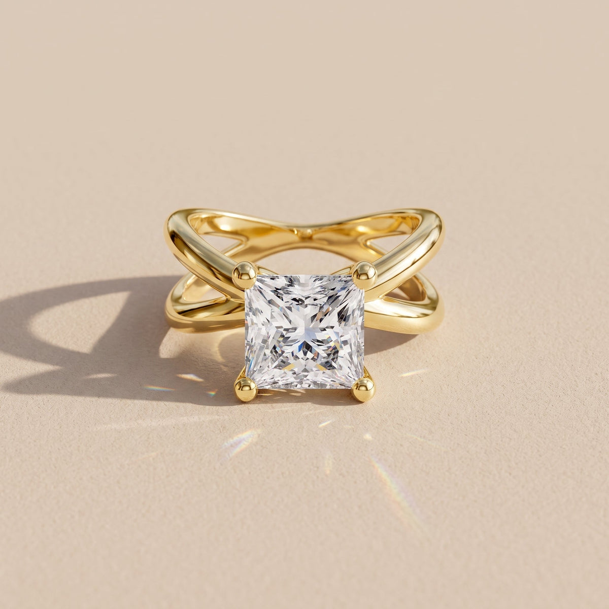Yellow Gold Princess Cut Moissanite Engagement Ring