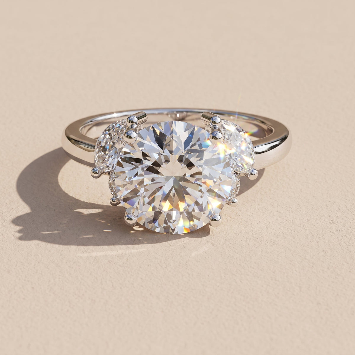 White Gold Round Moissanite Five Stone Engagement Ring