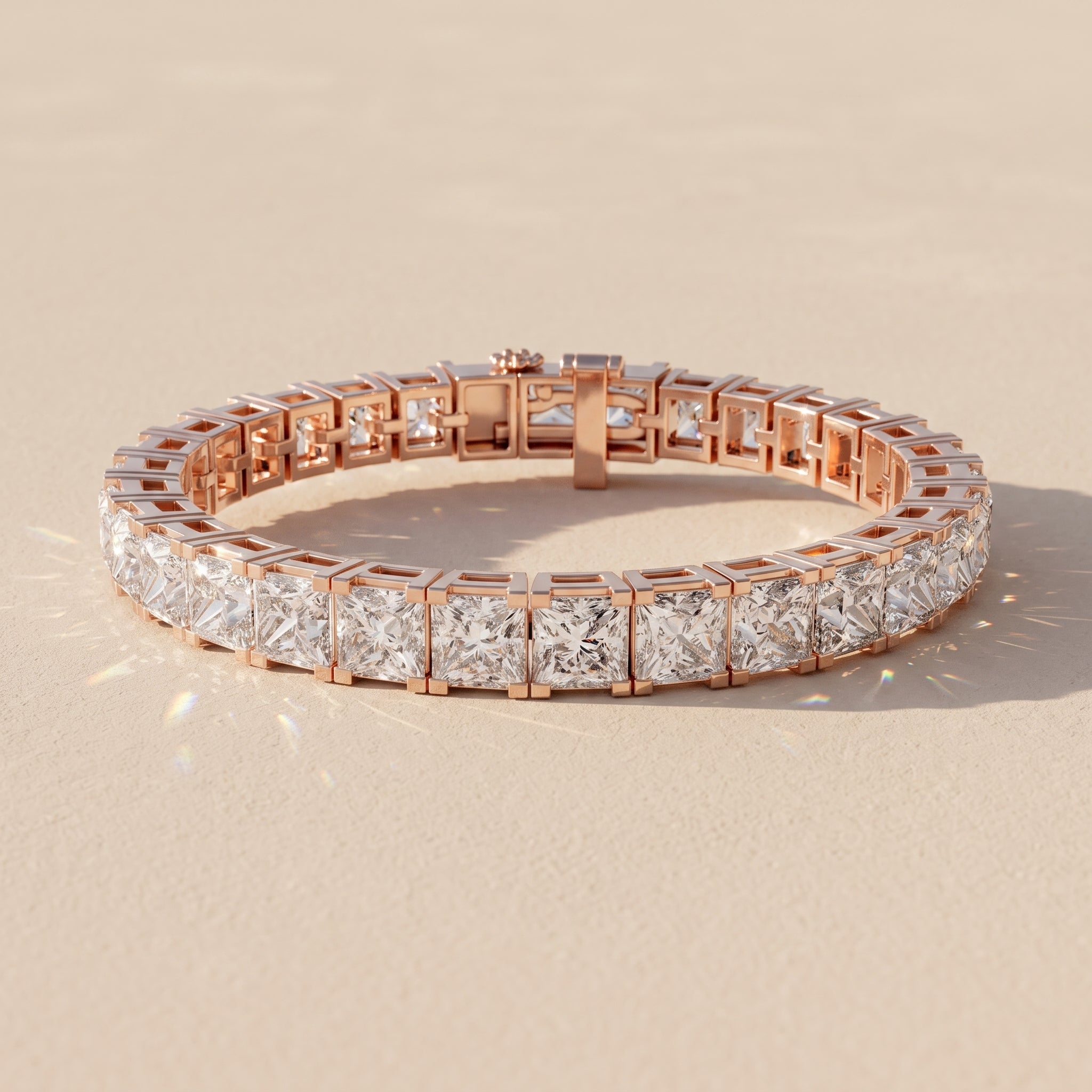 Rose Gold Princess Cut Moissanite Tennis Bracelet
