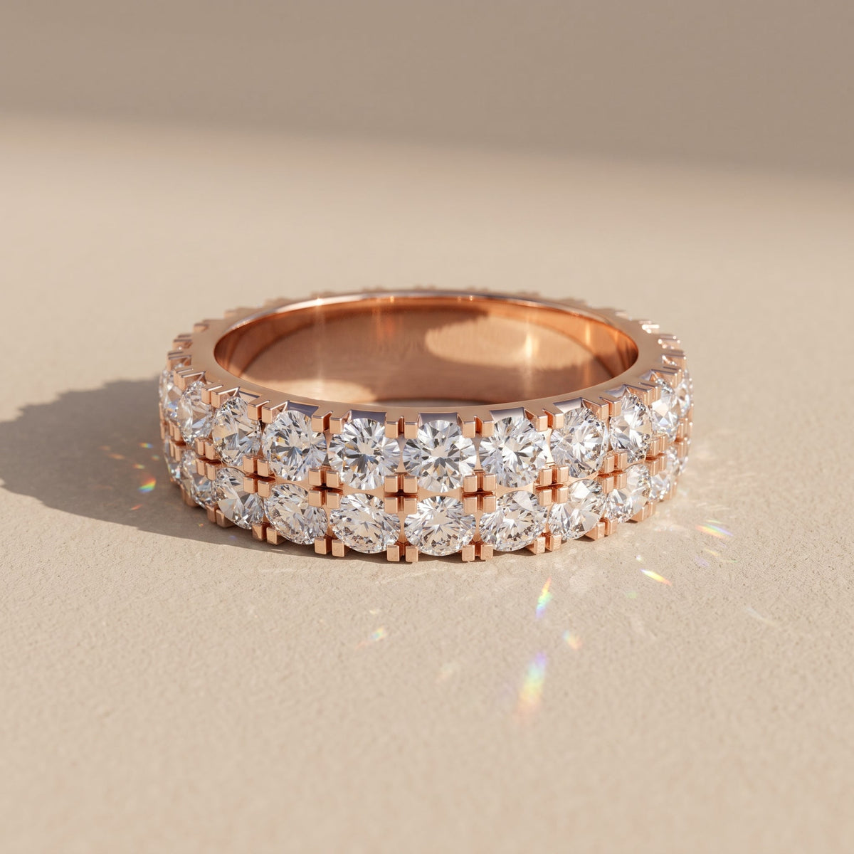 Rose Gold Round Moissanite Double Row Eternity Band