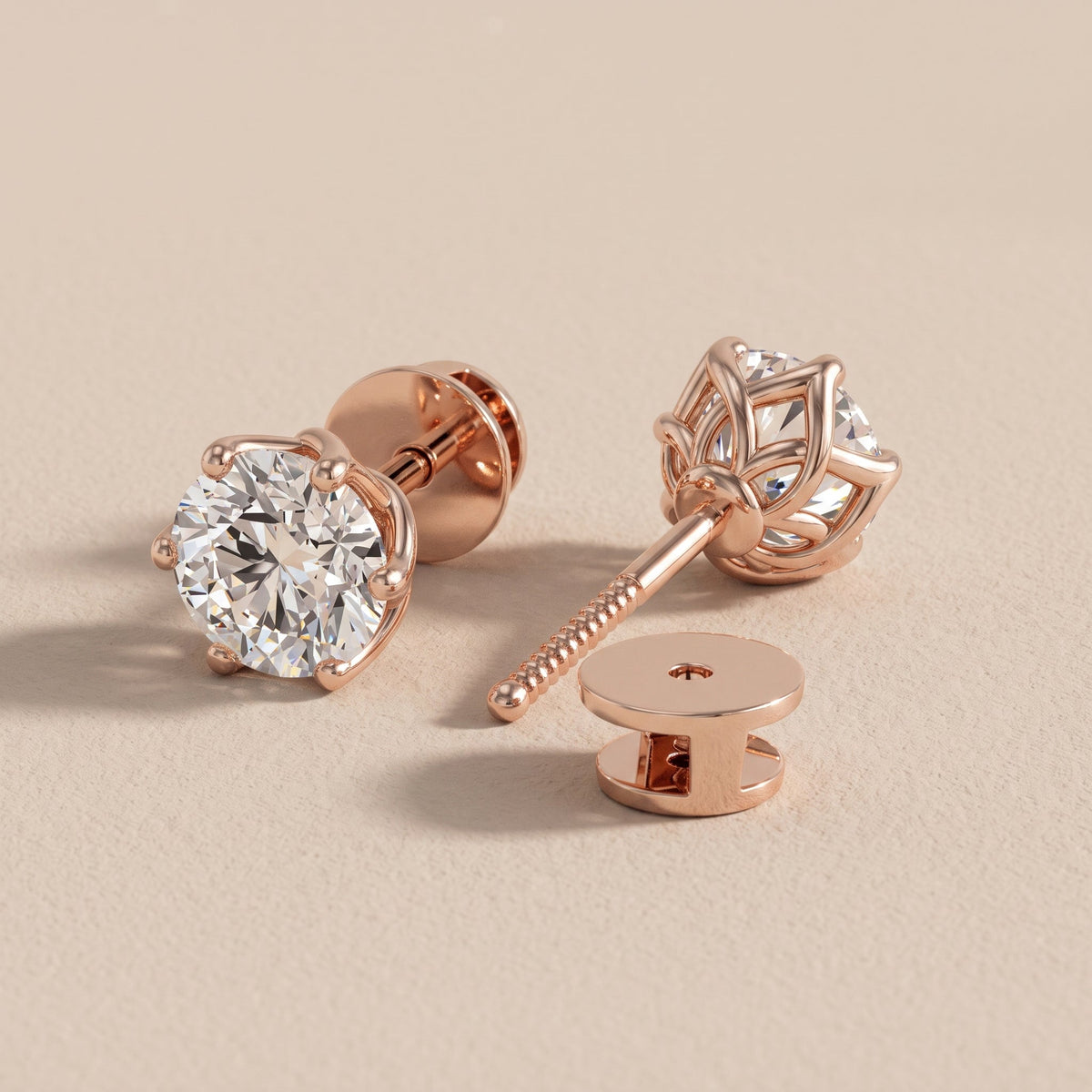 Rose Gold Round Moissanite Stud Earrings