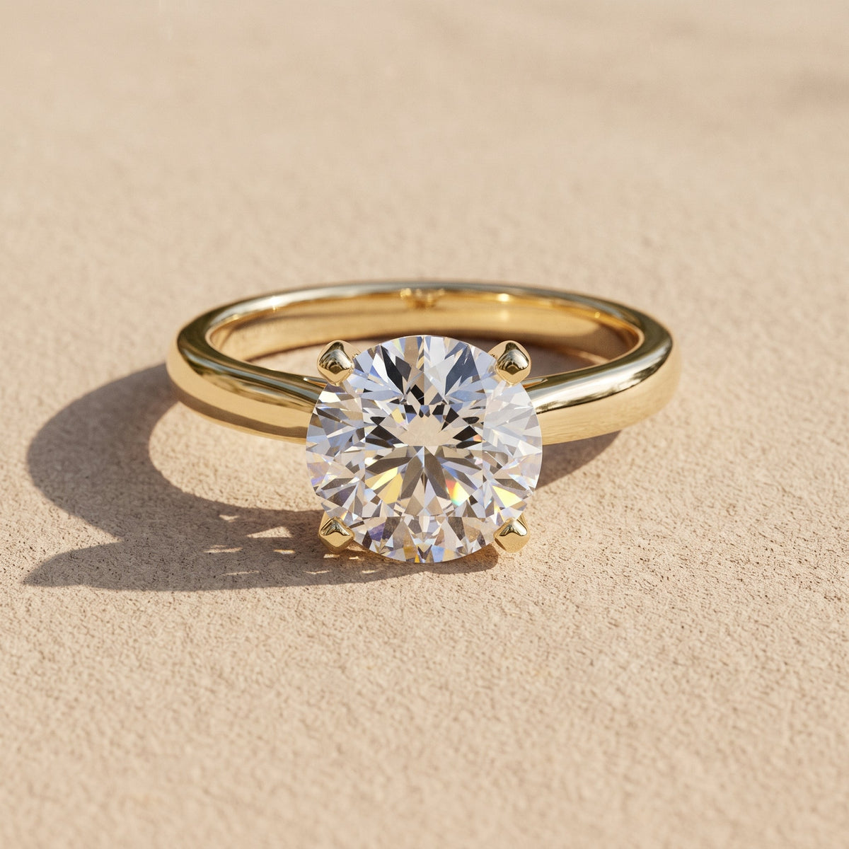Yellow Gold Round Cut Moissanite Solitaire Engagement Ring