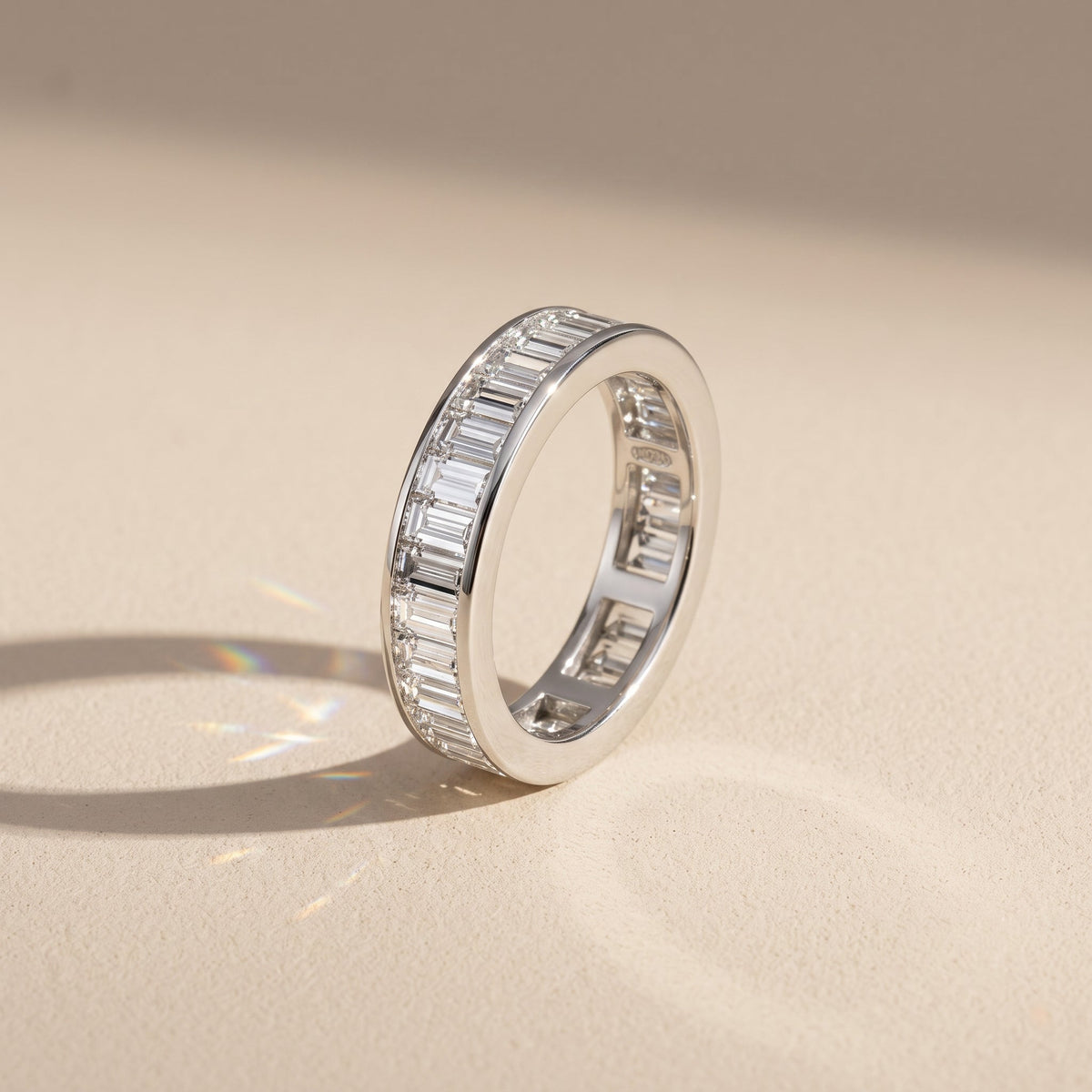 White Metal Baguette Cut Moissanite Eternity Band Ring