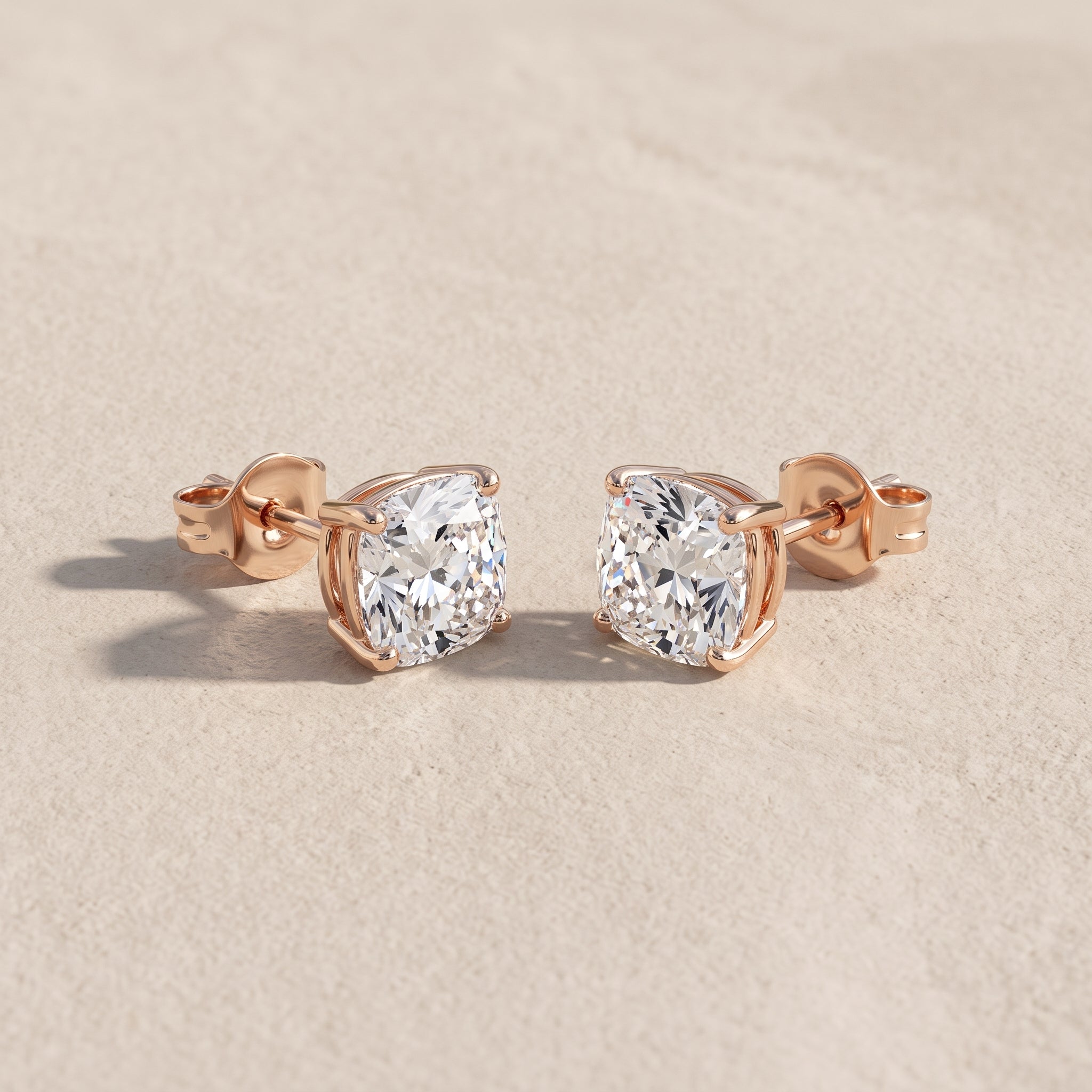 Rose Gold Cushion Cut Moissanite Stud Earrings
