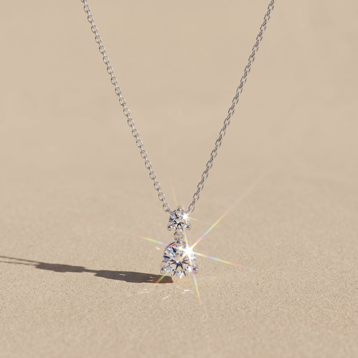 White Metal Round Moissanite Drop Pendant Necklace