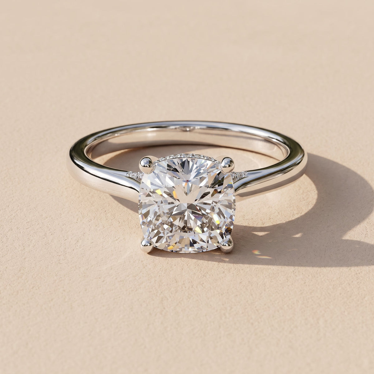 White Cushion Cut Moissanite Solitaire Engagement Ring