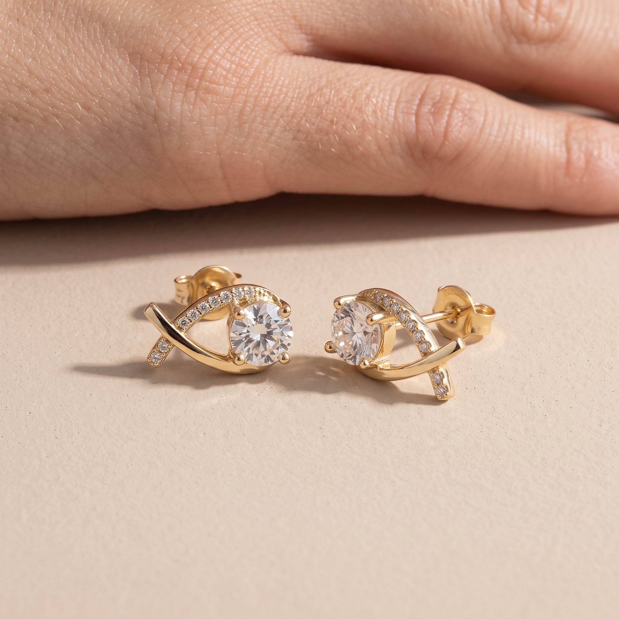 Yellow Gold Round Moissanite Stud Earrings