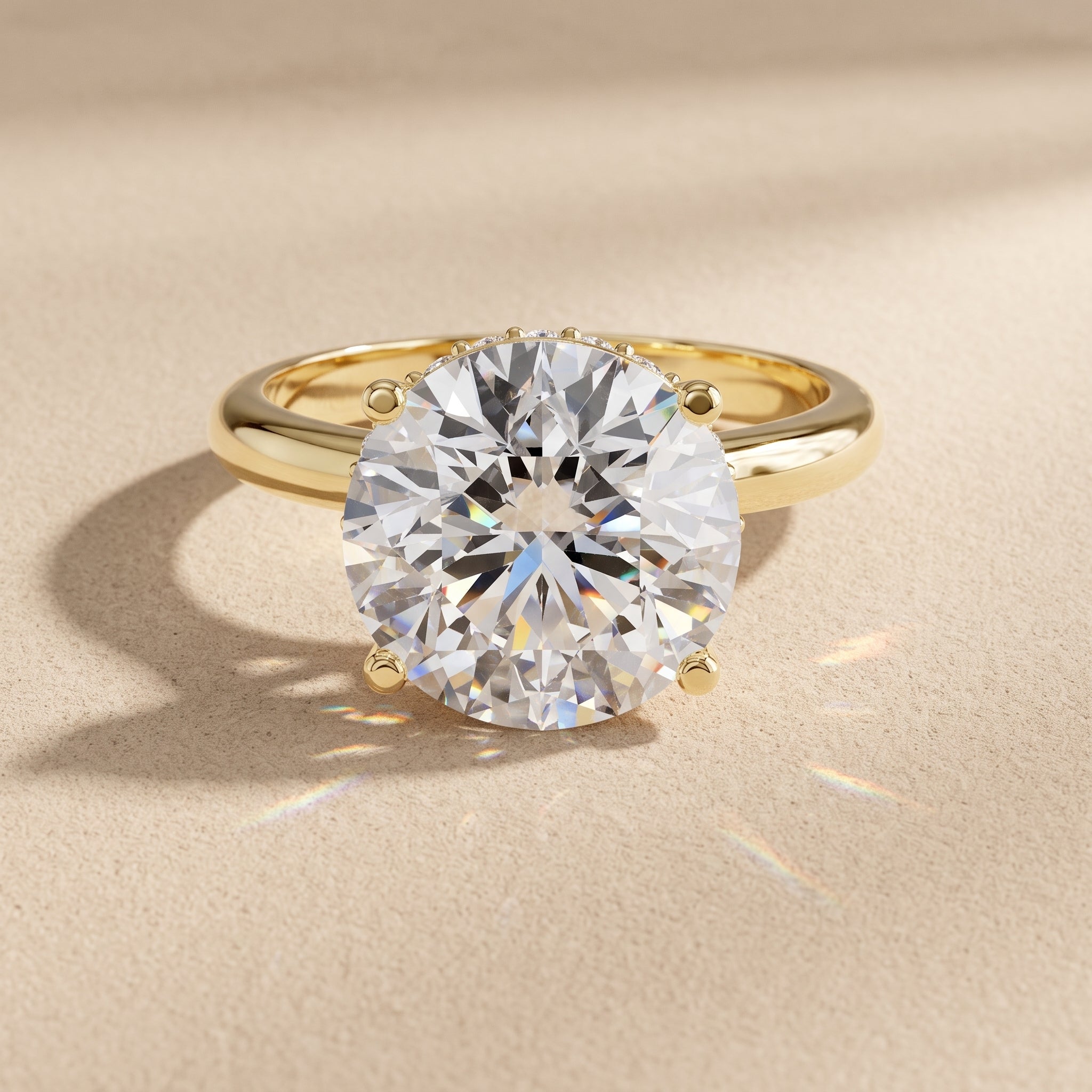 Yellow Gold Round Cut Moissanite Solitaire Engagement Ring
