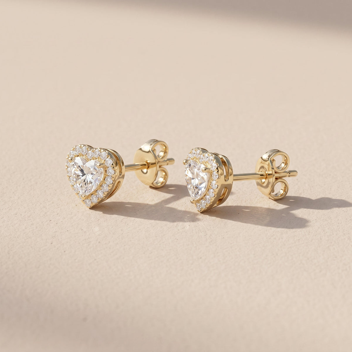 Yellow Gold Heart Cut Moissanite Stud Earrings