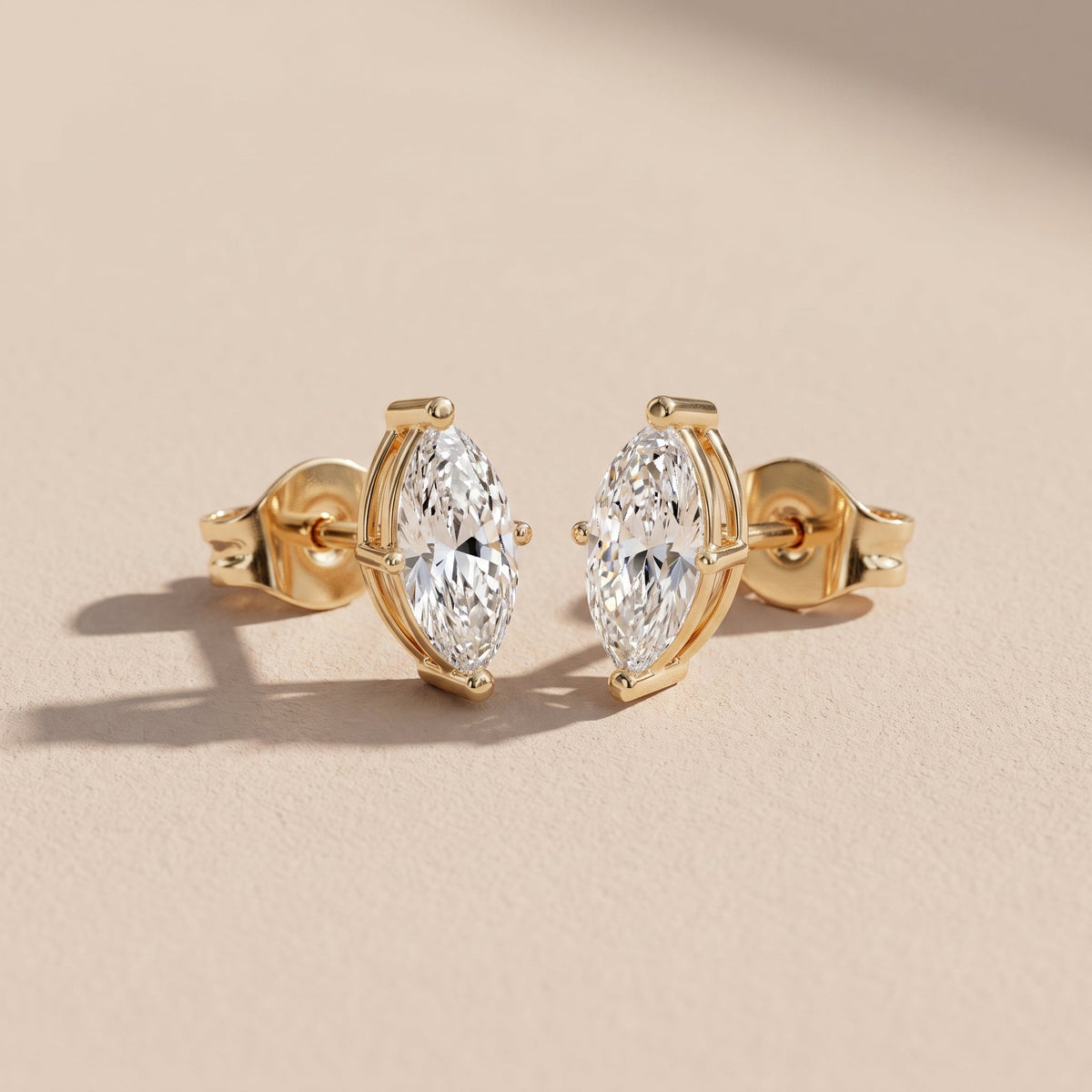 Yellow Gold Marquise Moissanite Stud Earrings
