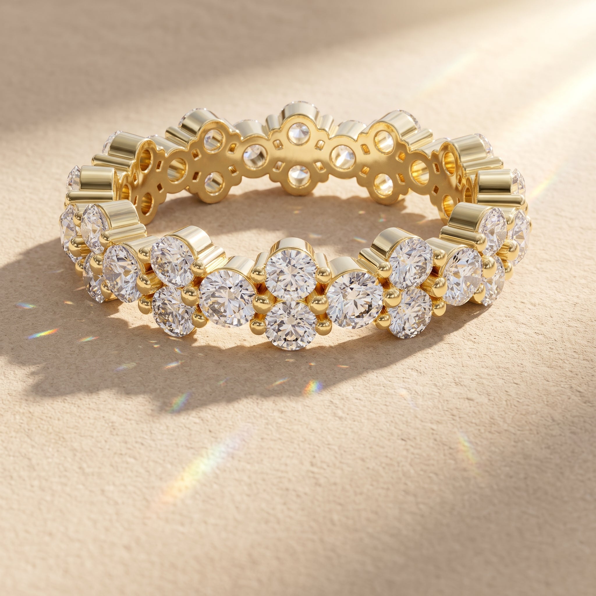 Yellow Gold Round Moissanite Eternity Band Ring