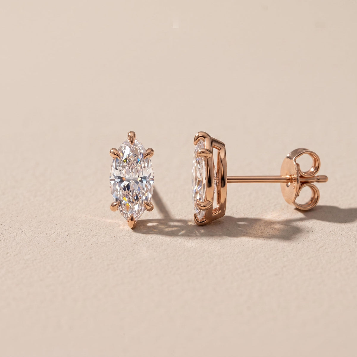 Rose Gold Marquise Moissanite Stud Earrings