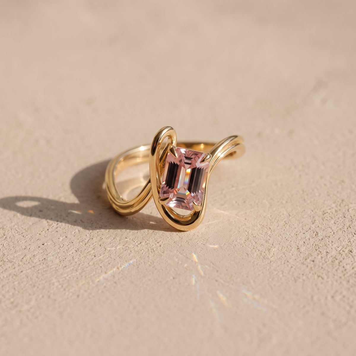 Yellow Gold Emerald Cut Moissanite Statement Ring