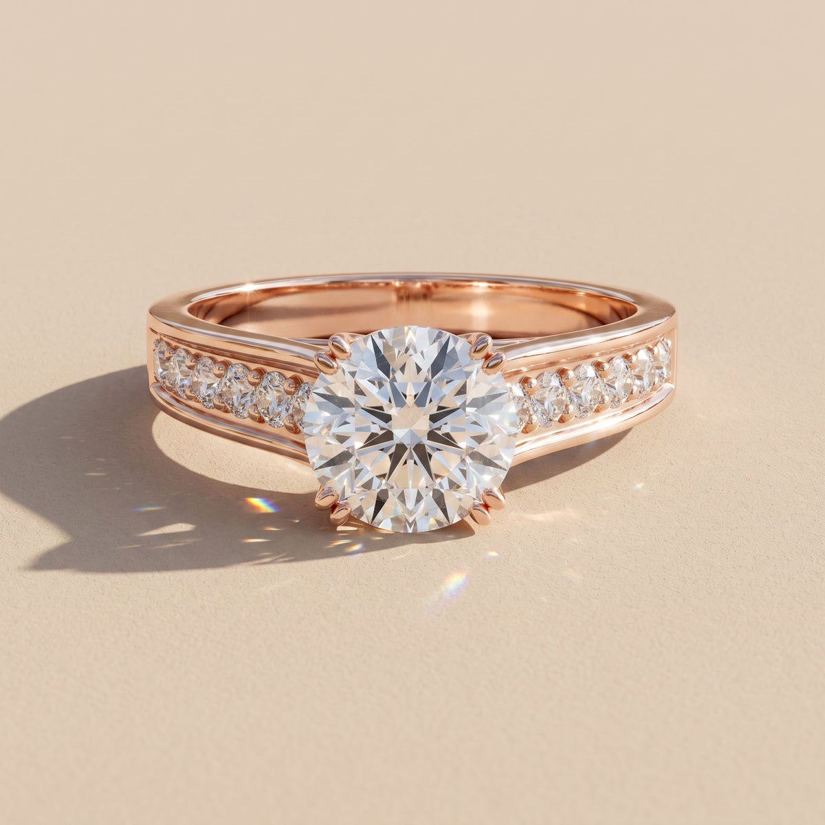 Rose Gold Round Cut Moissanite Engagement Ring