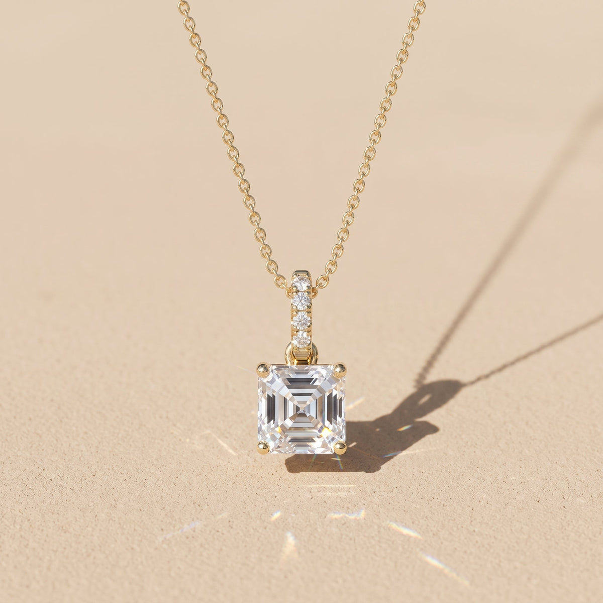 Yellow Gold Asscher Cut Moissanite Pendant Necklace