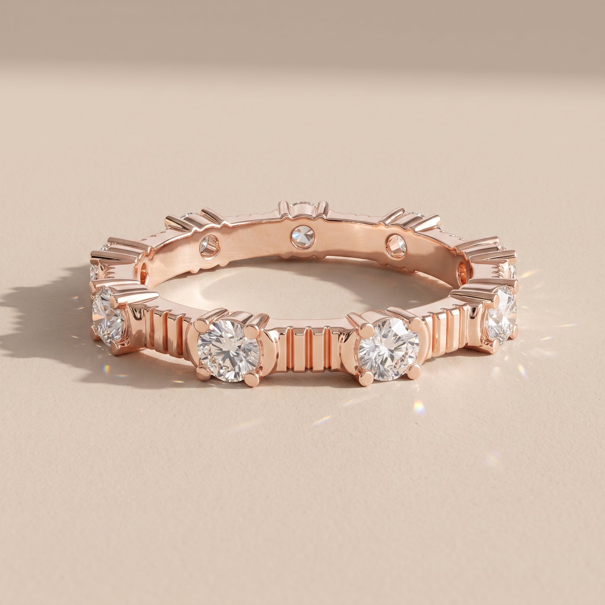 Rose Gold Round Moissanite Eternity Band Ring