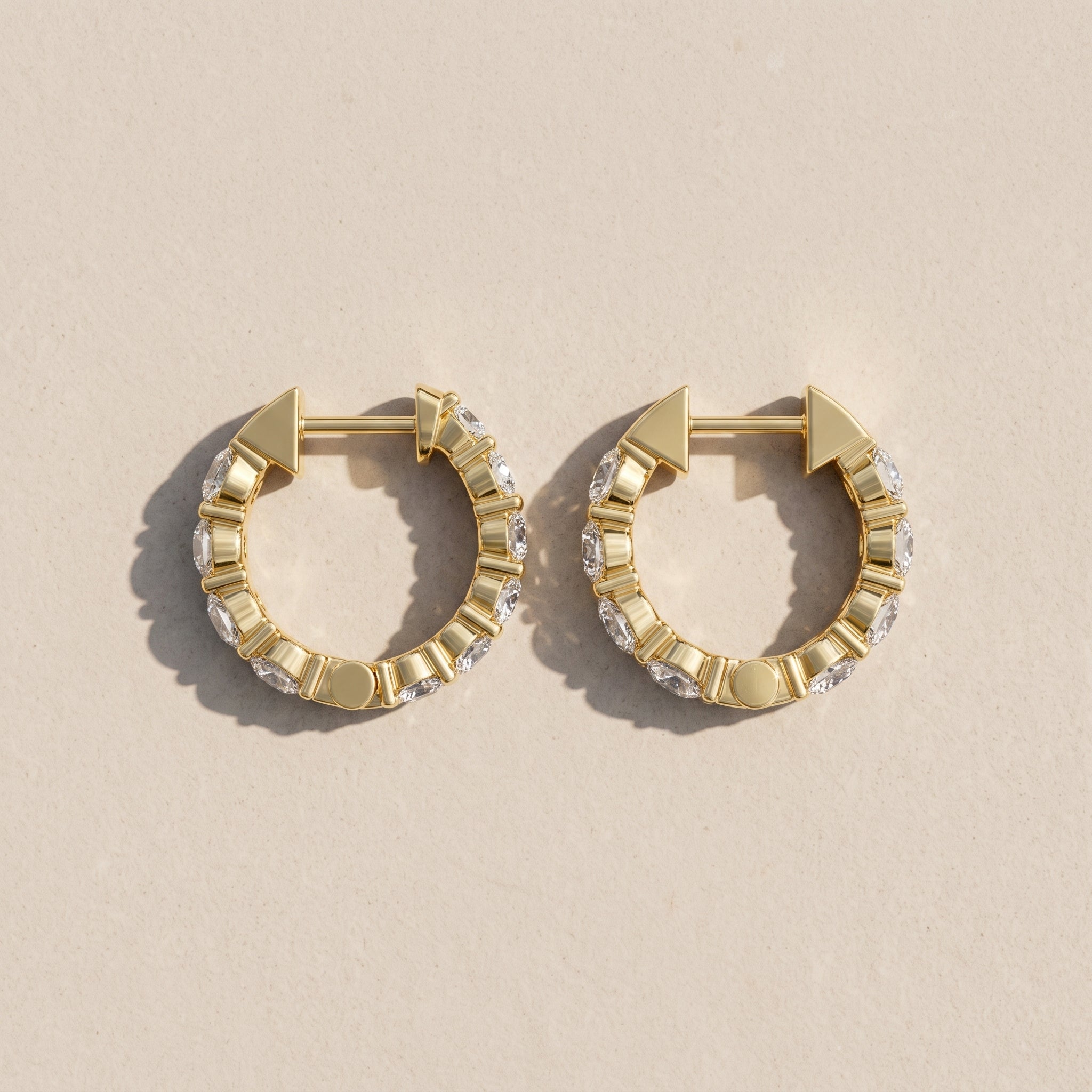 Yellow Gold Round Moissanite Hoop Earrings