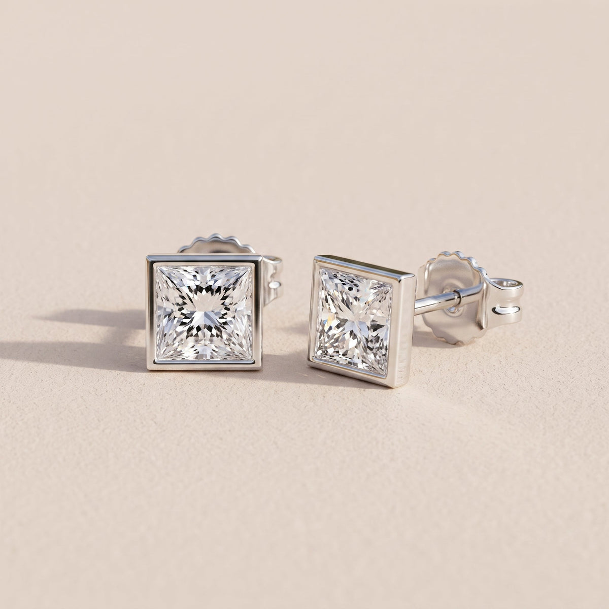 White Metal Princess Cut Moissanite Stud Earrings