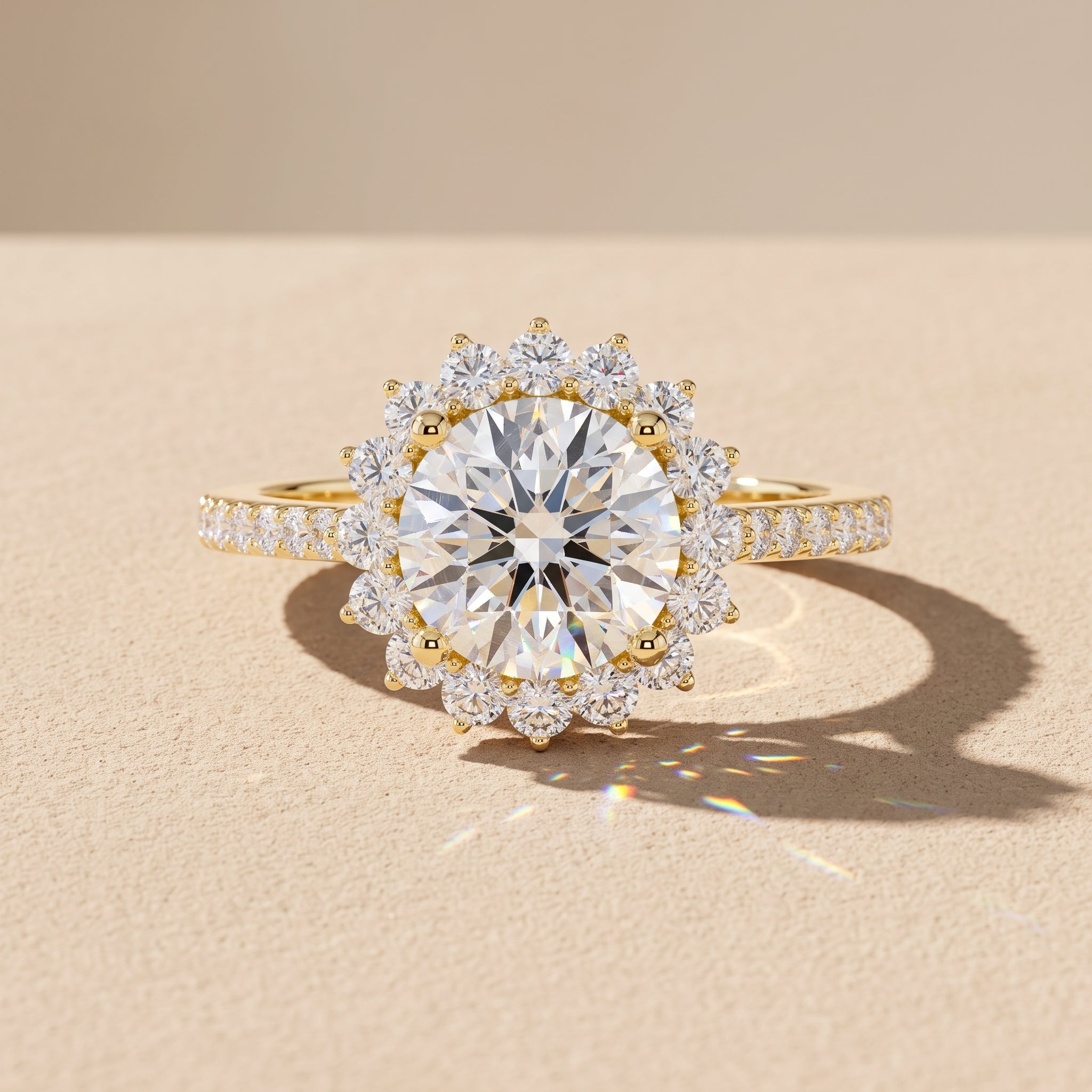 Yellow Gold Round Moissanite Halo Engagement Ring
