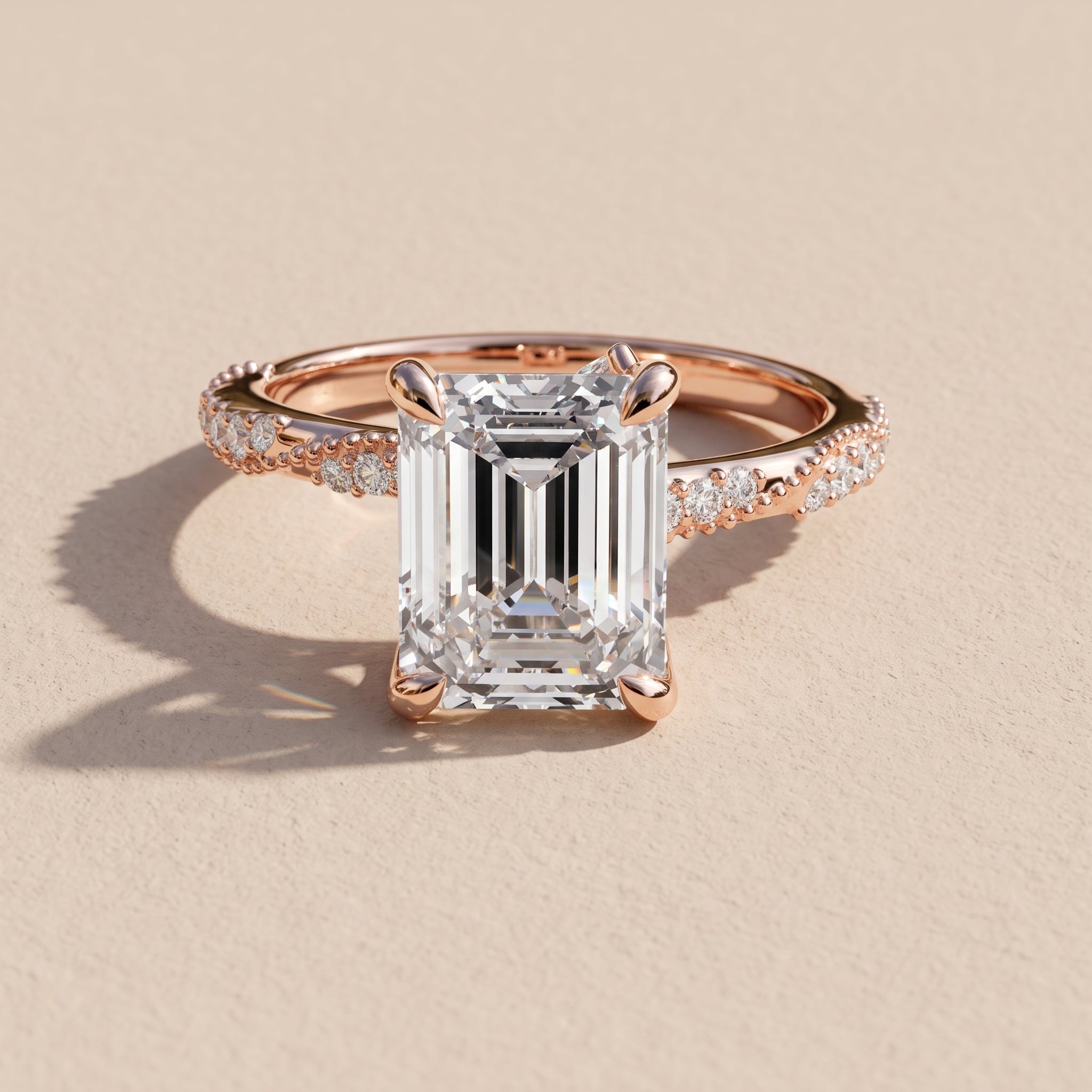 Rose Gold Emerald Cut Moissanite Engagement Ring