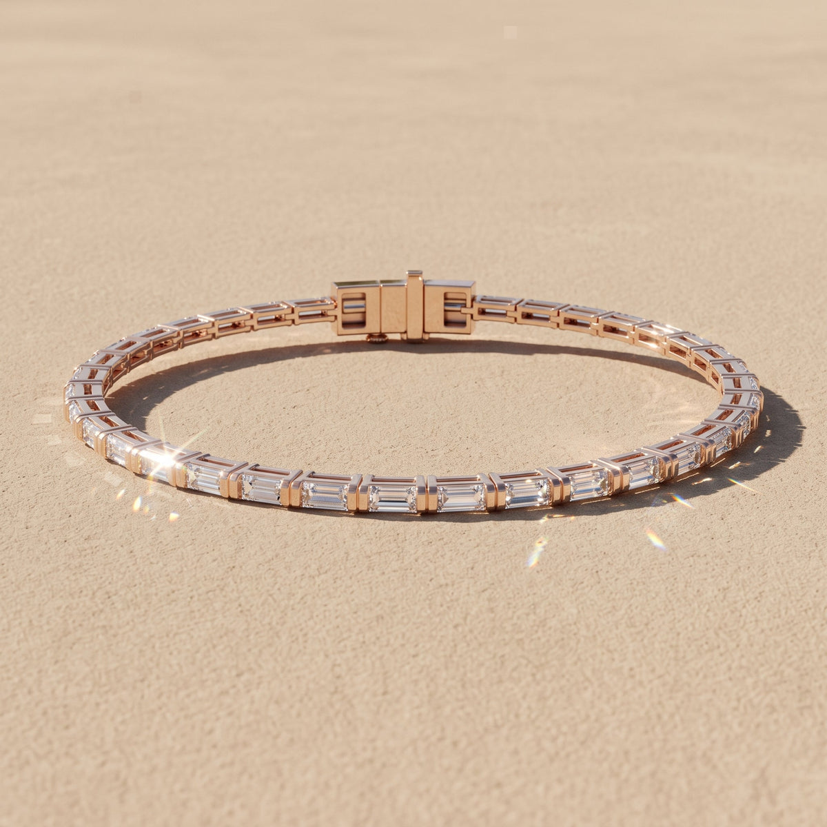 Rose Gold Baguette Cut Moissanite Tennis Bracelet