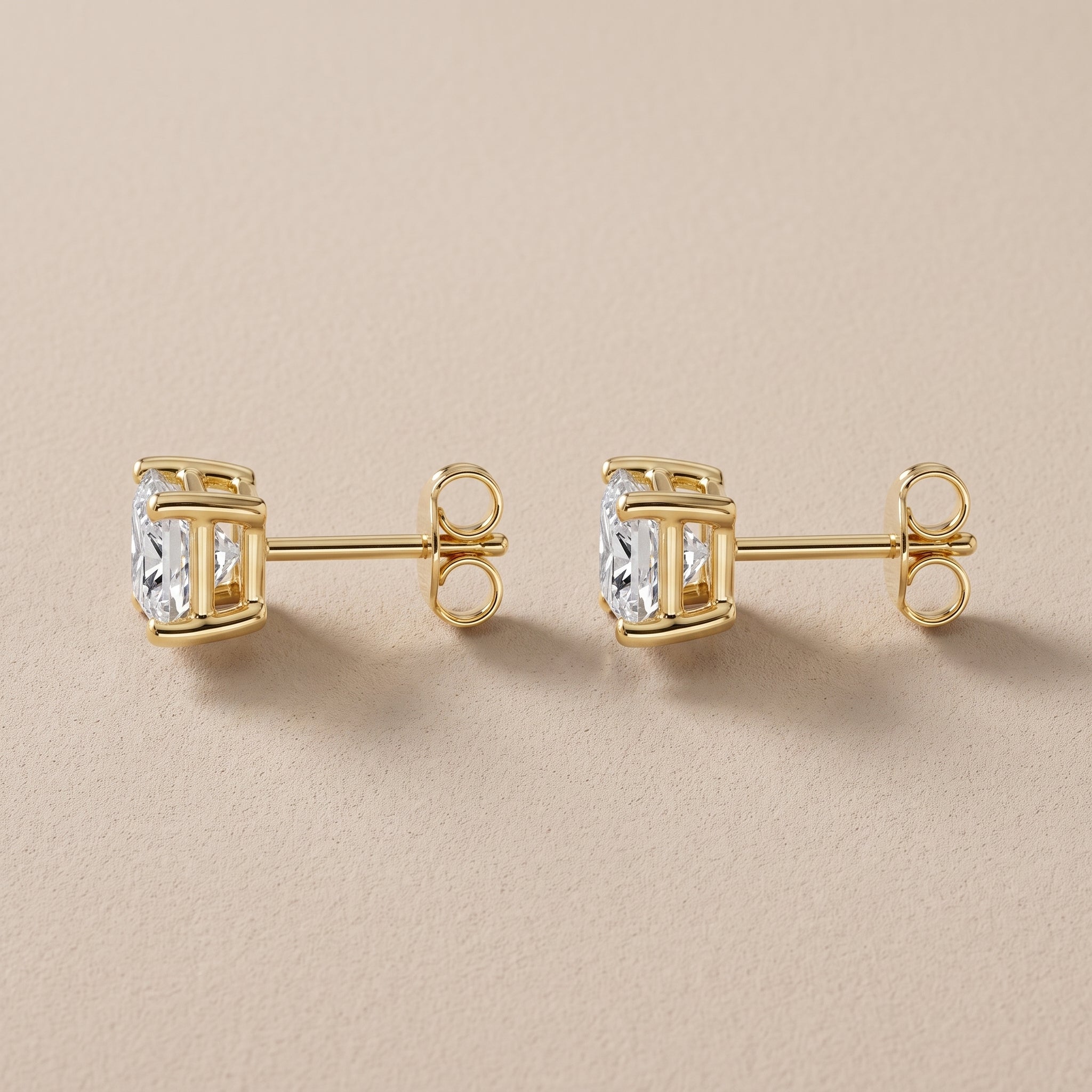 Yellow Gold Princess Cut Moissanite Stud Earrings