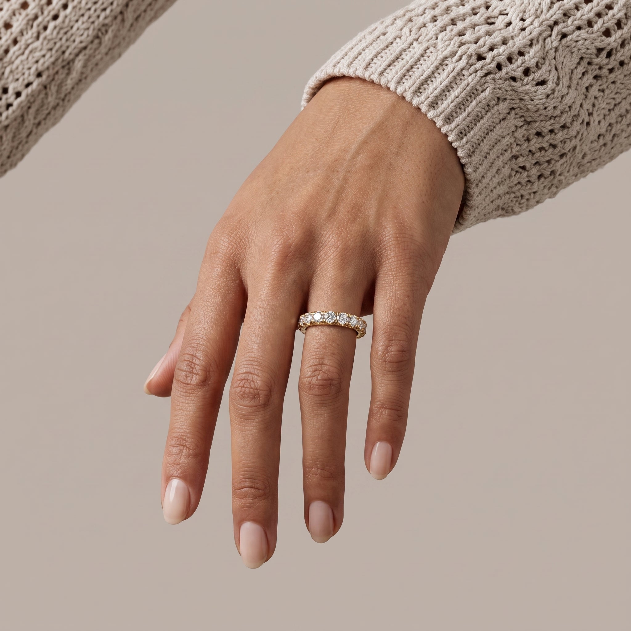 Yellow Gold Round Moissanite Eternity Band Ring