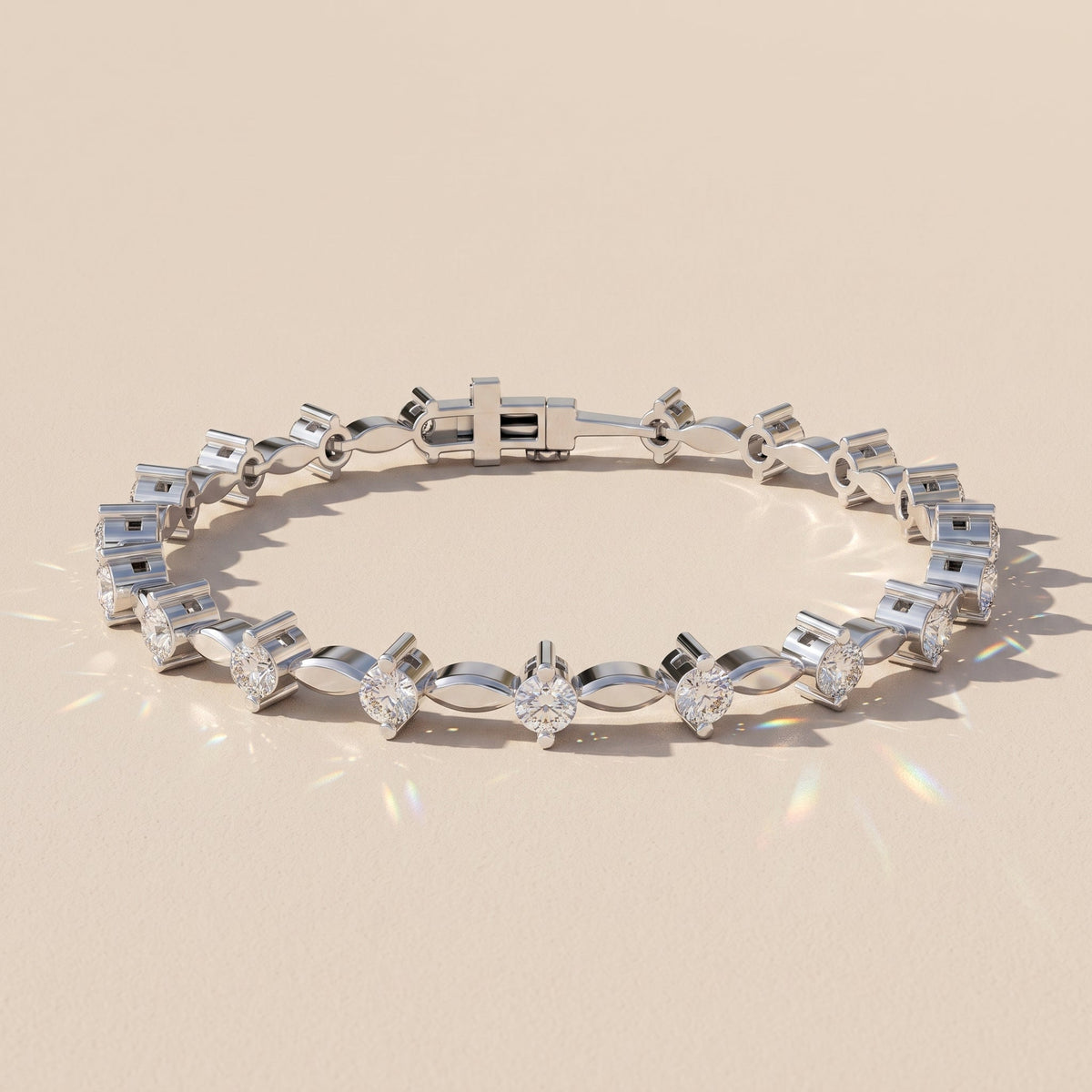 White Metal Round Moissanite Bracelet