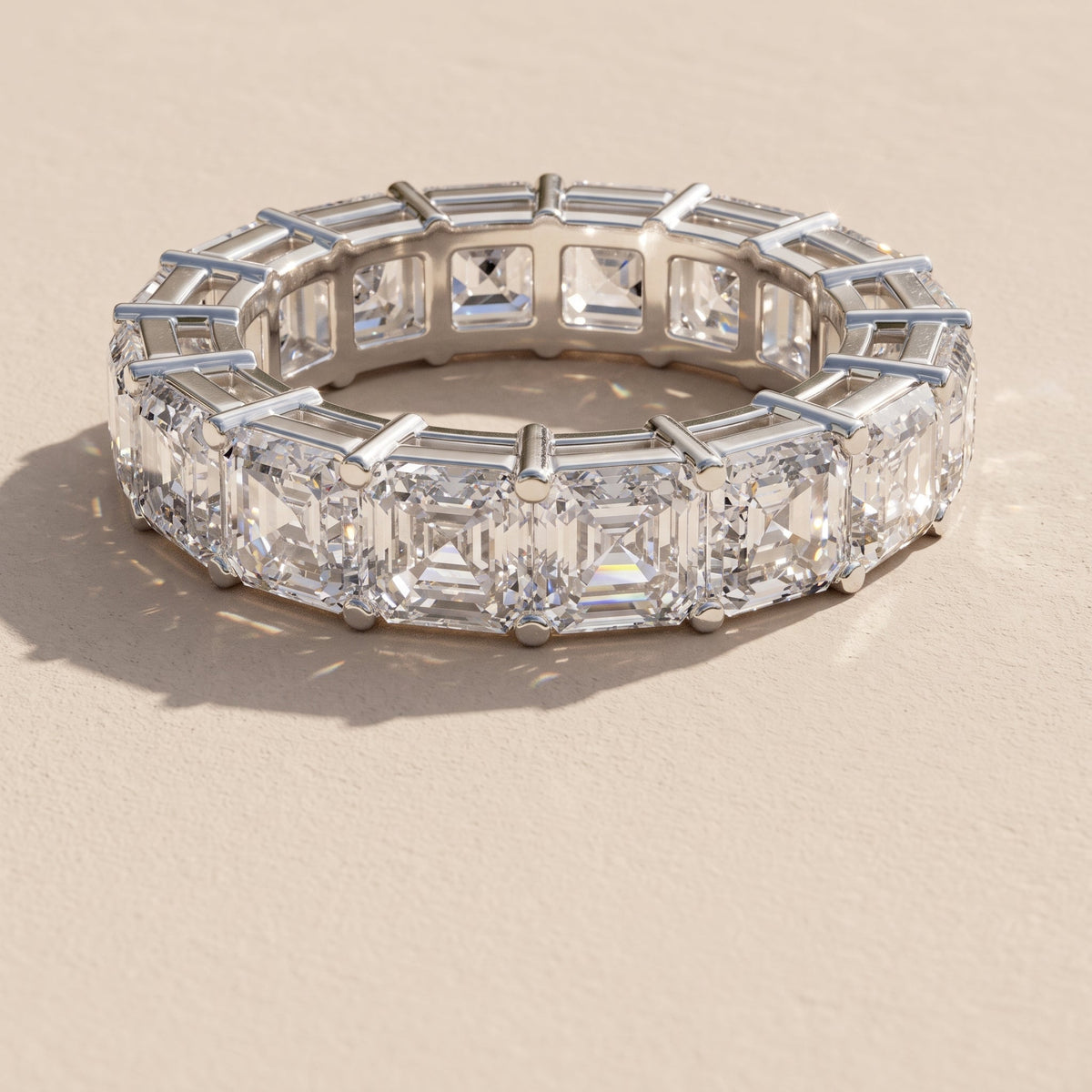White Metal Asscher Cut Moissanite Eternity Band Ring