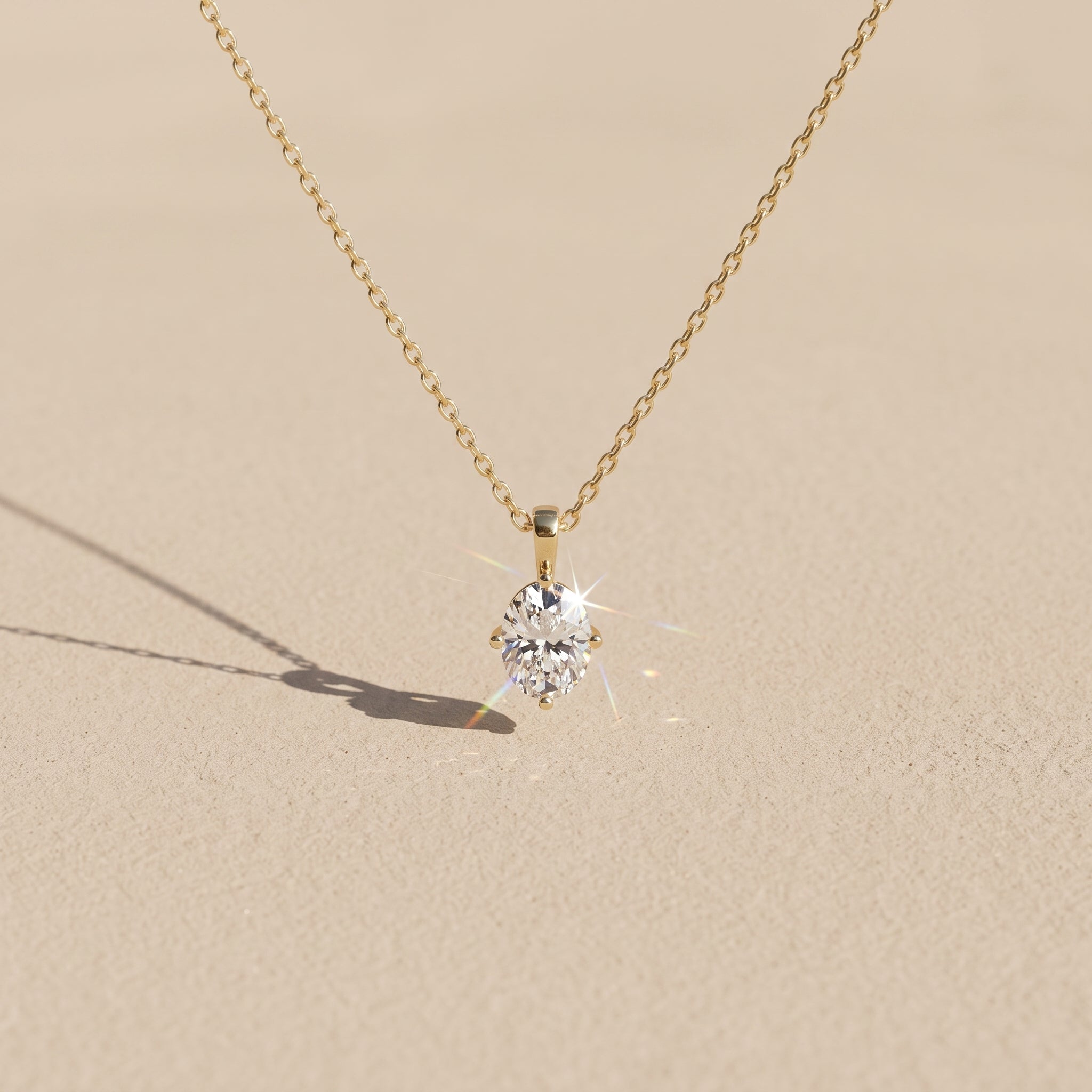 Yellow Gold Oval Moissanite Solitaire Pendant Necklace