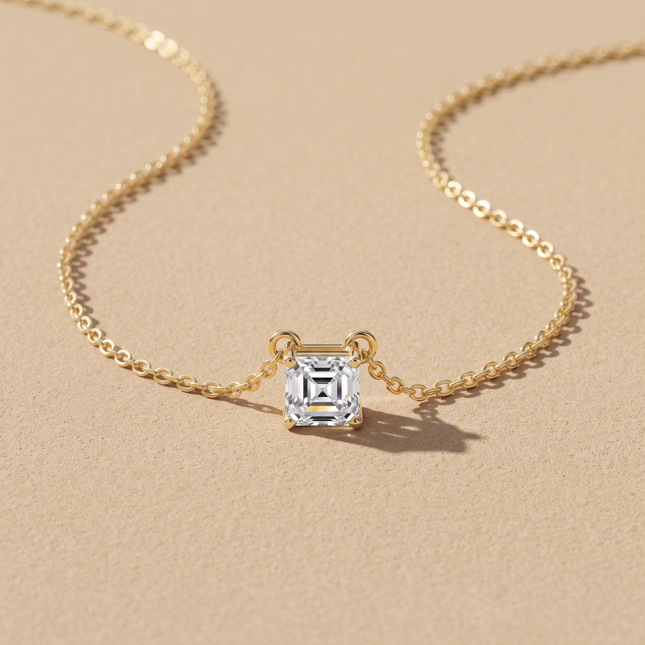 Yellow Gold Asscher Cut Moissanite Solitaire Pendant Necklace