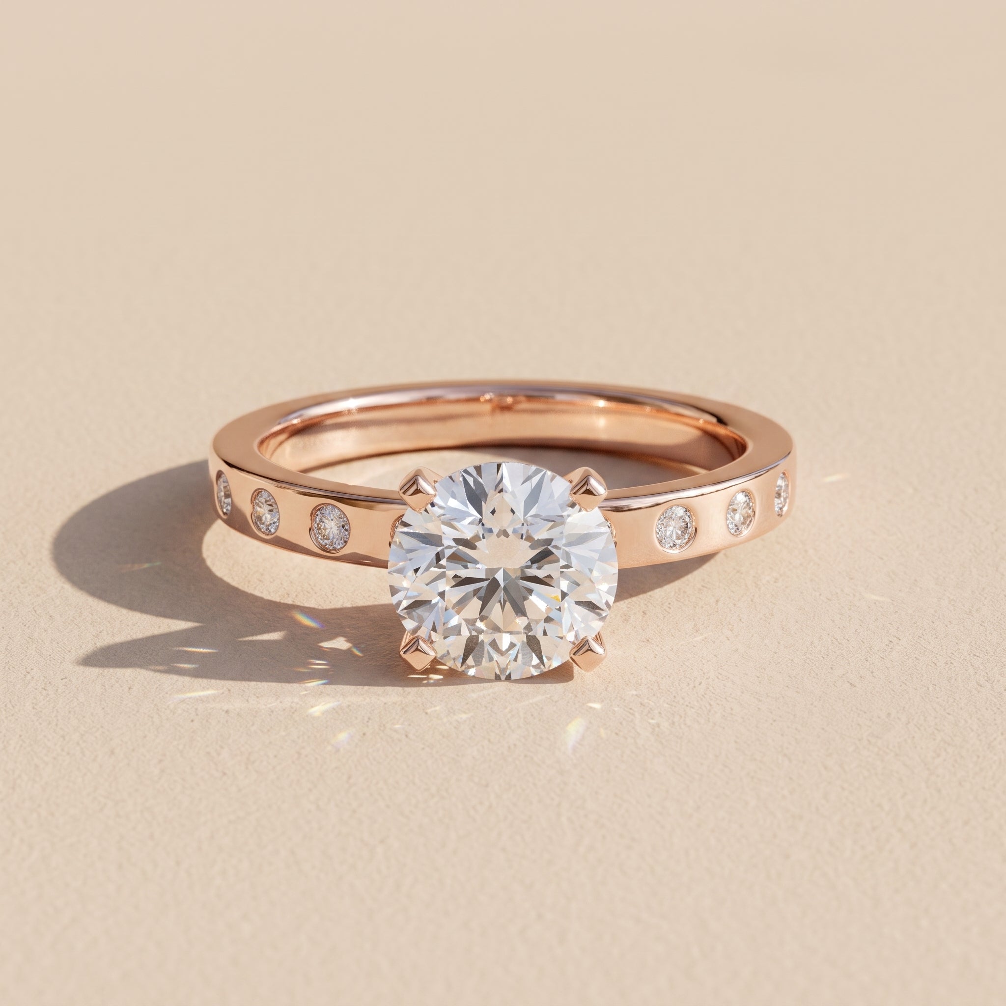 Rose Gold Round Moissanite Solitaire Engagement Ring