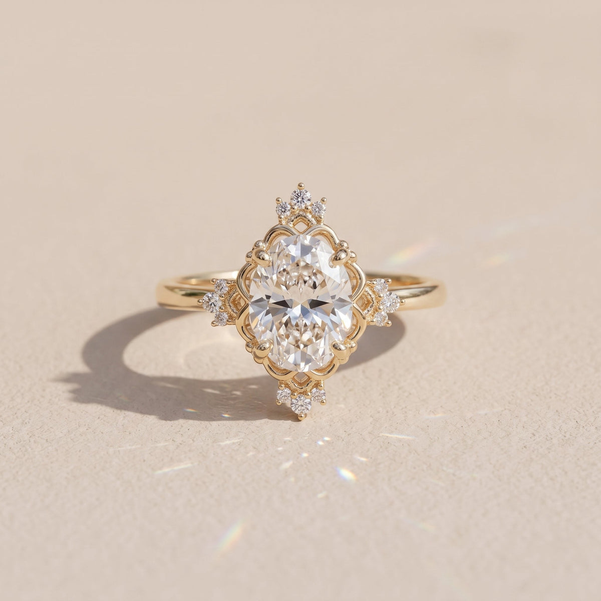 Yellow Gold Oval Cut Moissanite Engagement Ring