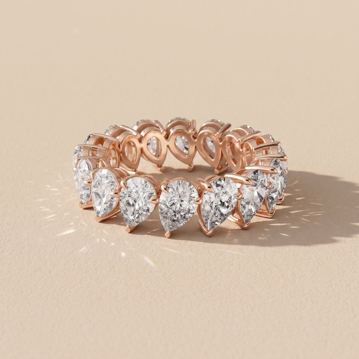 Rose Gold Pear Cut Moissanite Eternity Band Ring