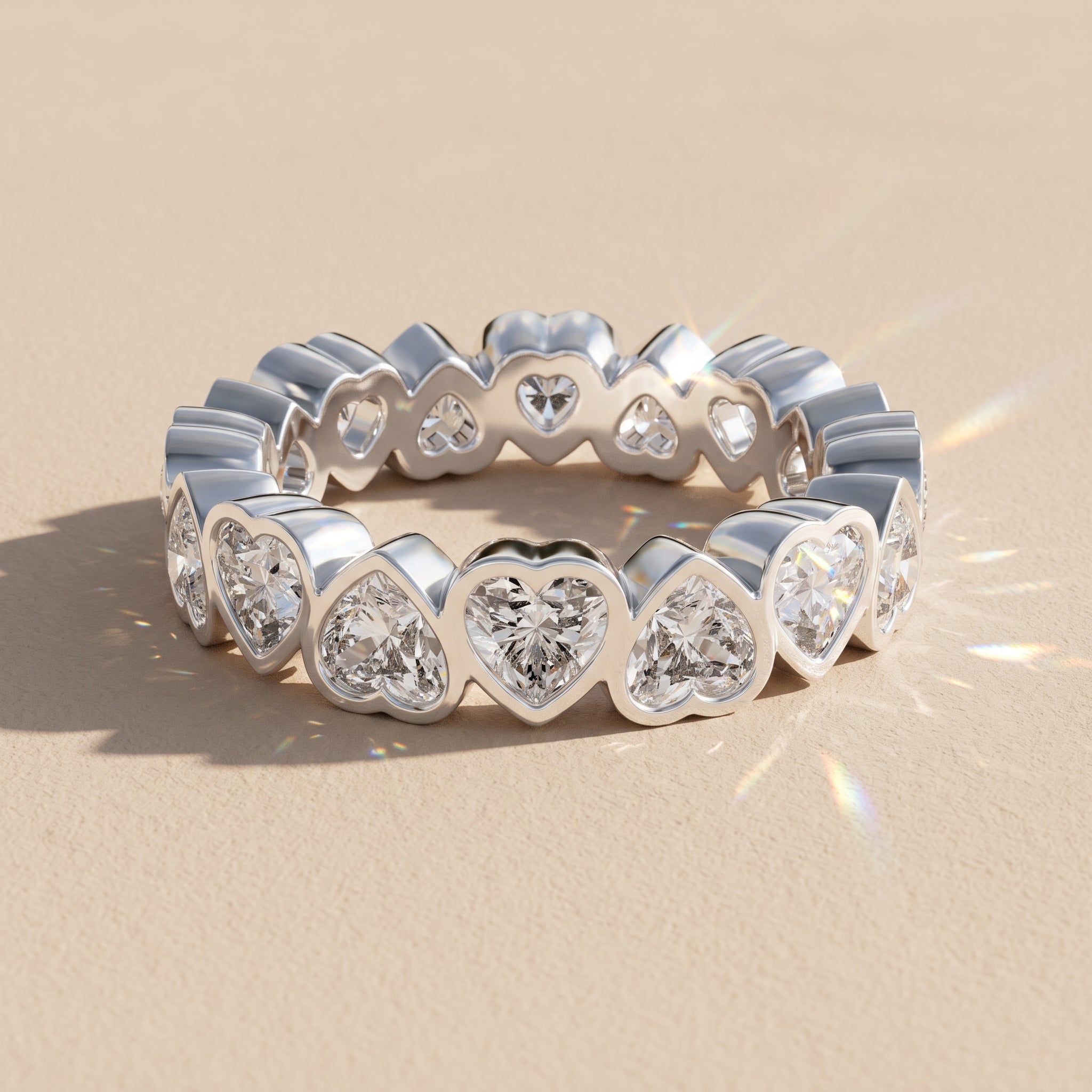 White Gold Heart Cut Moissanite Eternity Band Ring