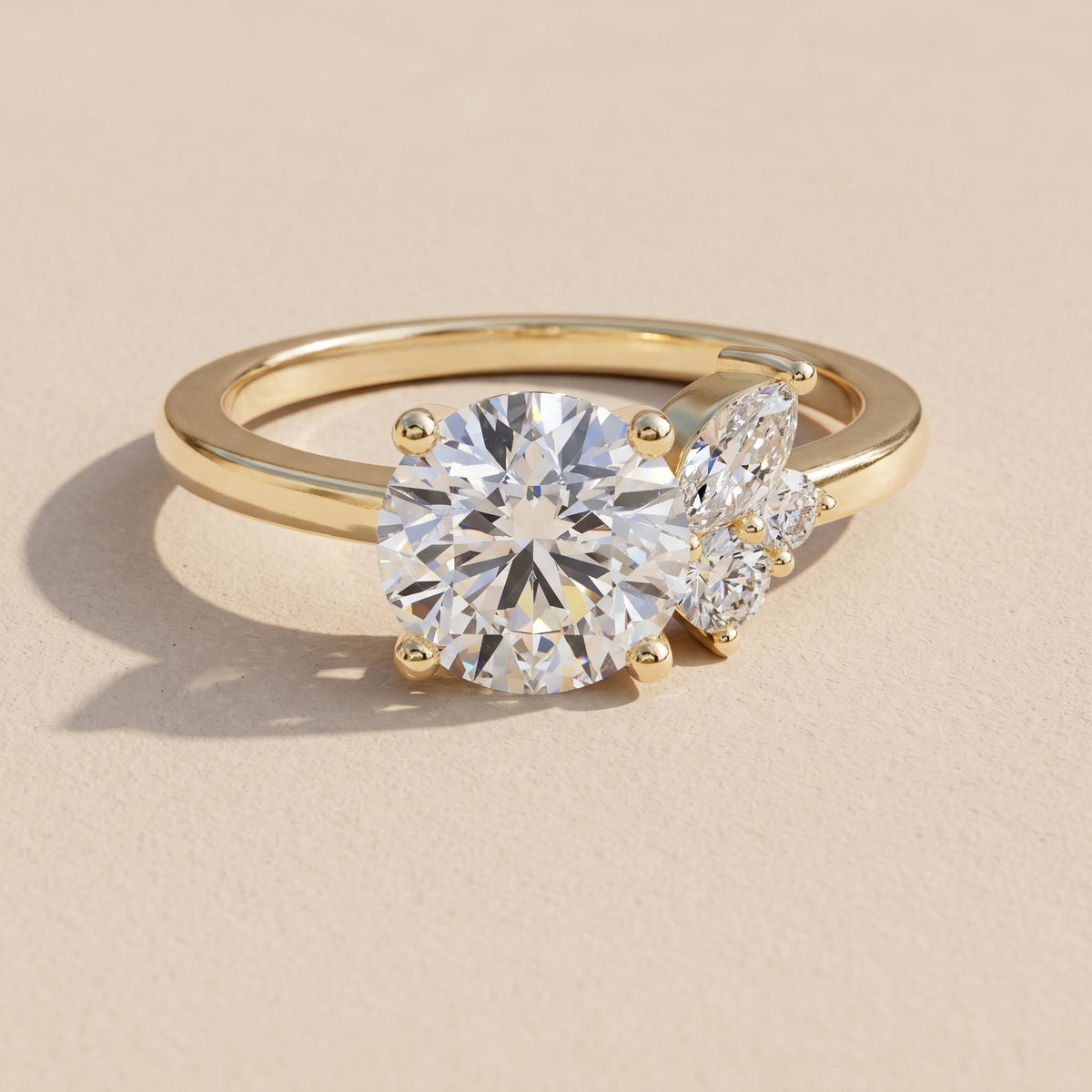 Yellow Gold Round Moissanite Engagement Ring with Side Accents
