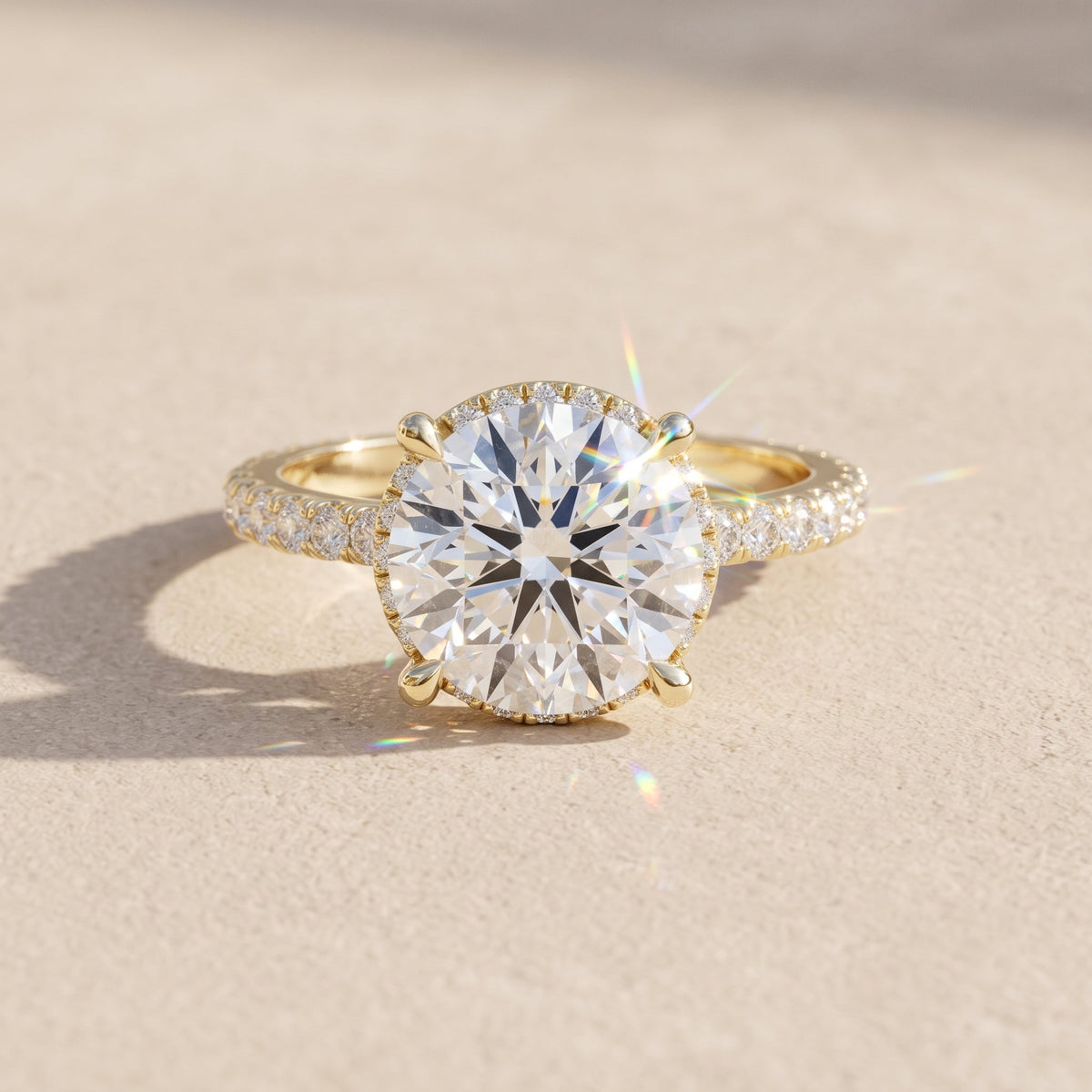 Yellow Gold Round Cut Moissanite Engagement Ring