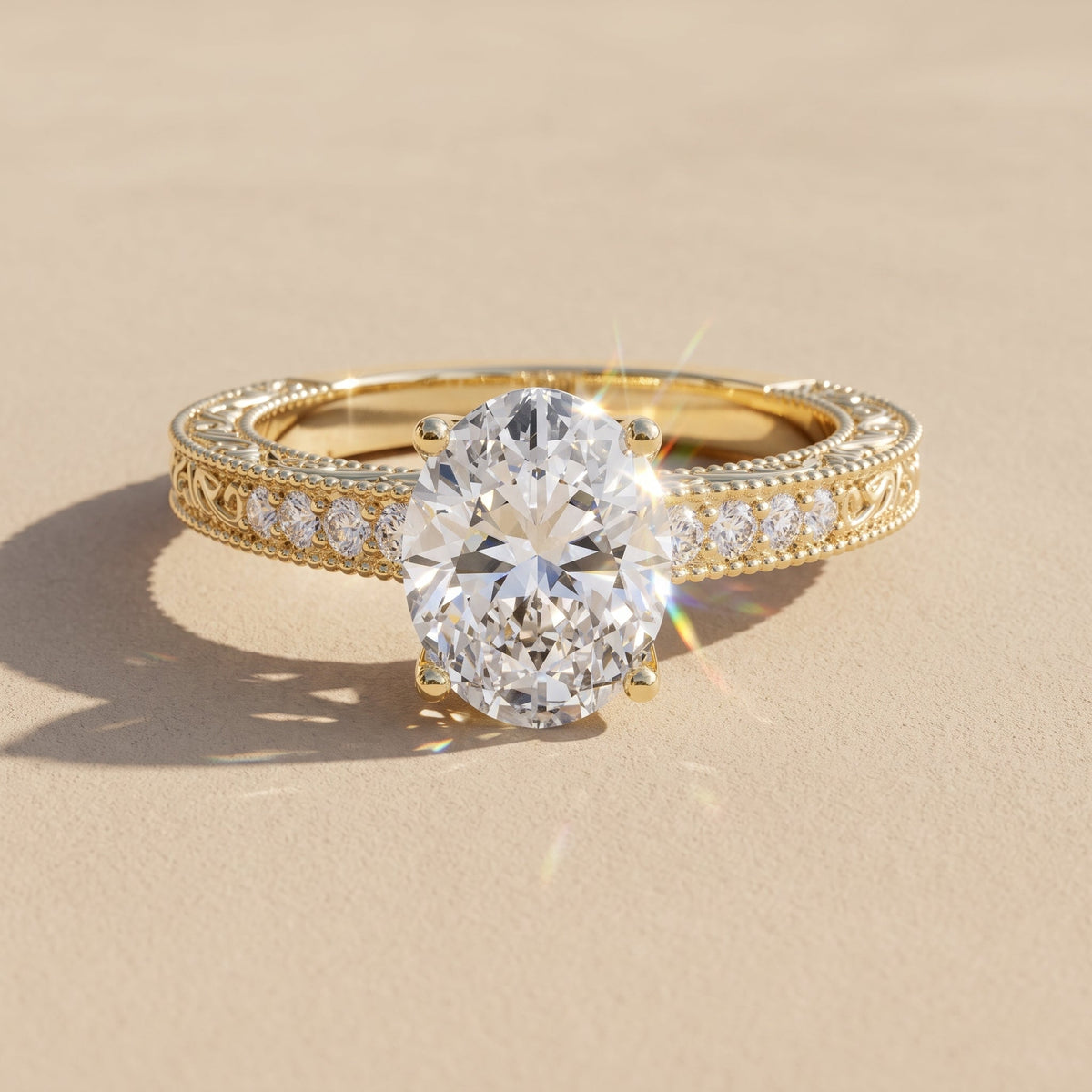 Yellow Gold Oval Cut Moissanite Engagement Ring