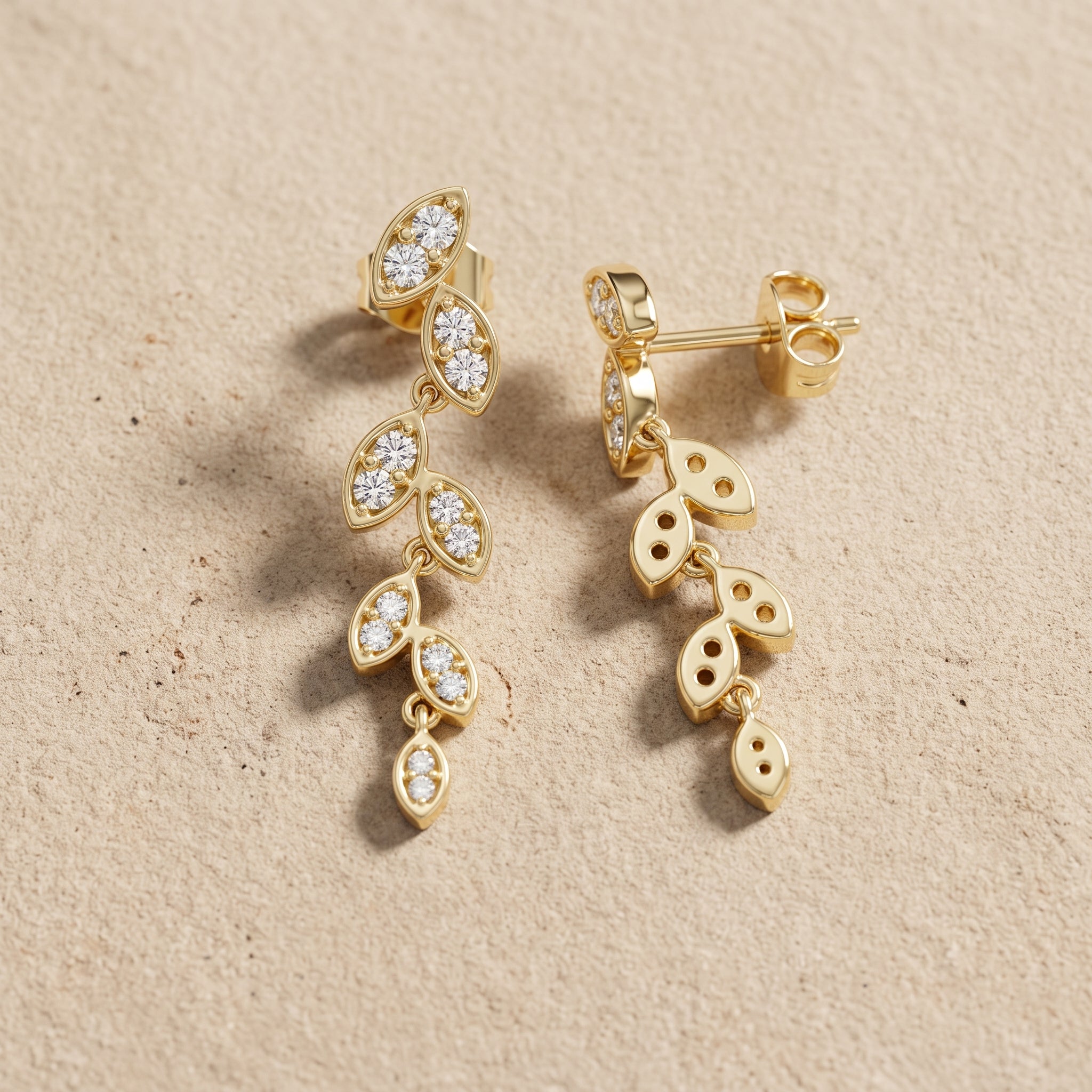 Yellow Gold Round Moissanite Drop Stud Earrings