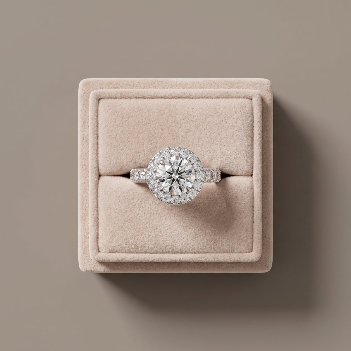White Gold Round Moissanite Engagement Ring with Halo Bridal Set