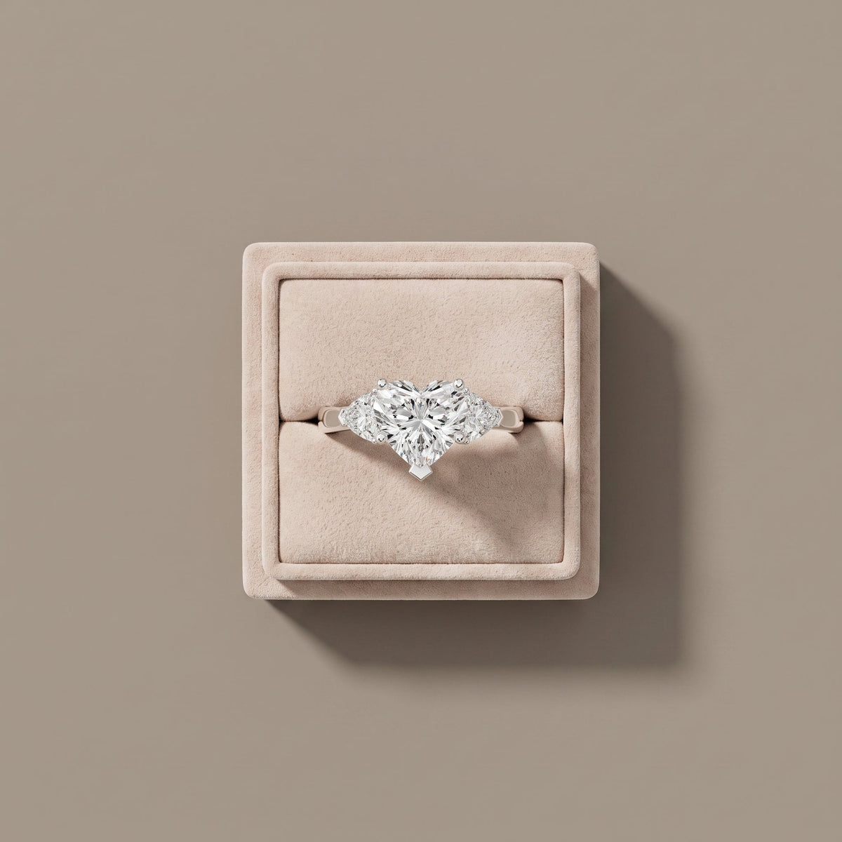 White Metal Heart Cut Moissanite Three Stone Engagement Ring