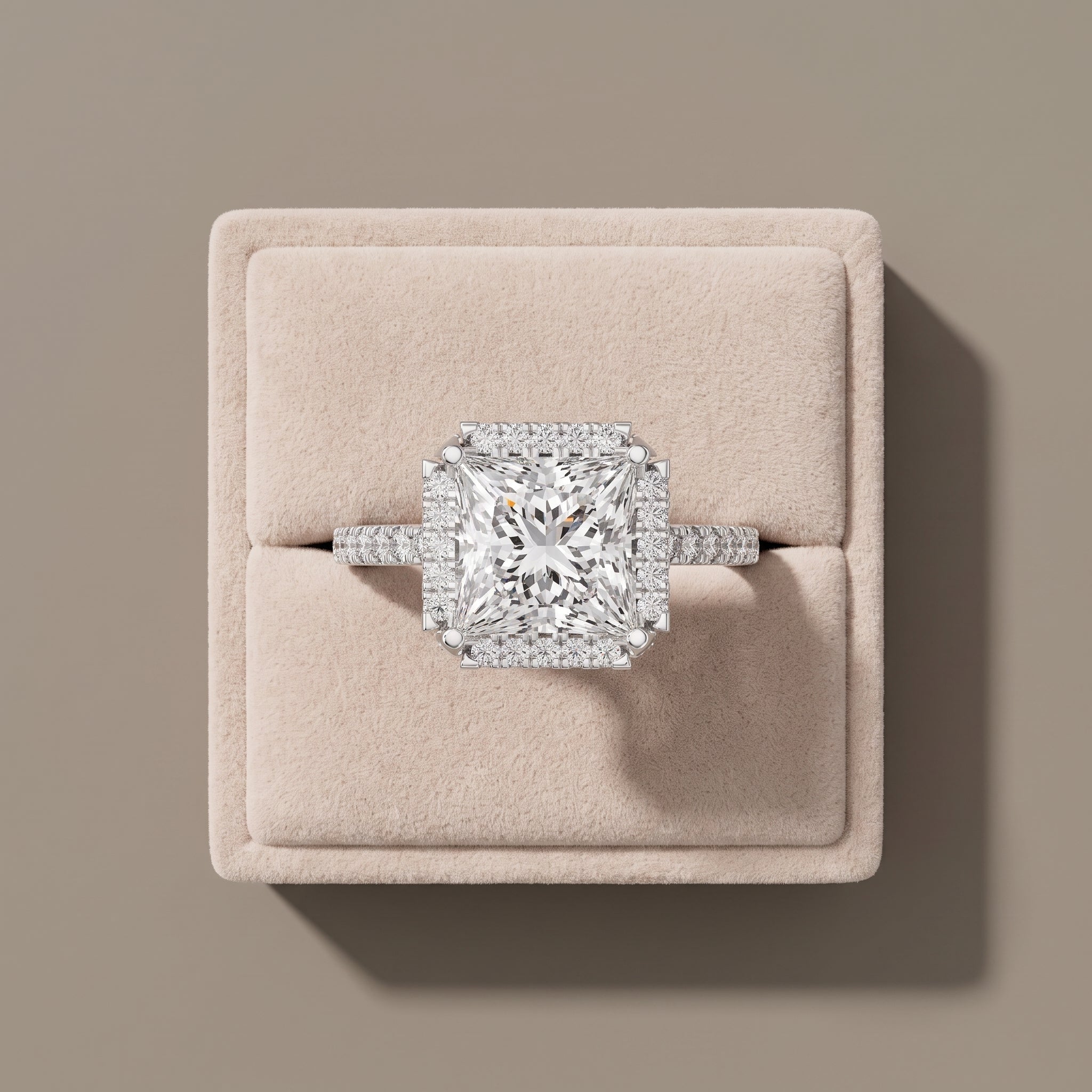 White Metal Princess Cut Moissanite Halo Engagement Ring