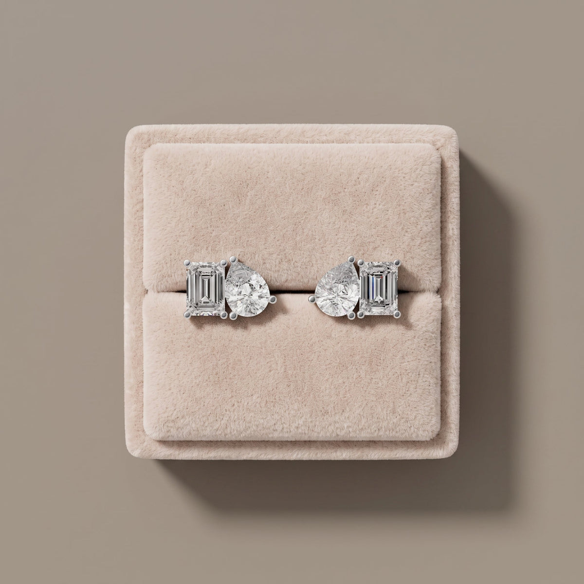 White Metal Emerald & Pear Cut Moissanite Stud Earrings