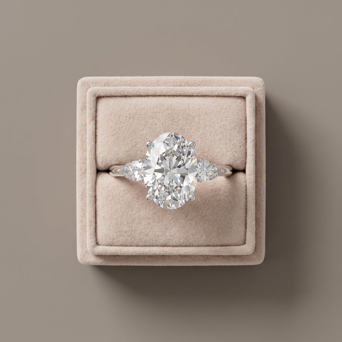 White Gold Oval Moissanite Three-Stone Engagement Ring